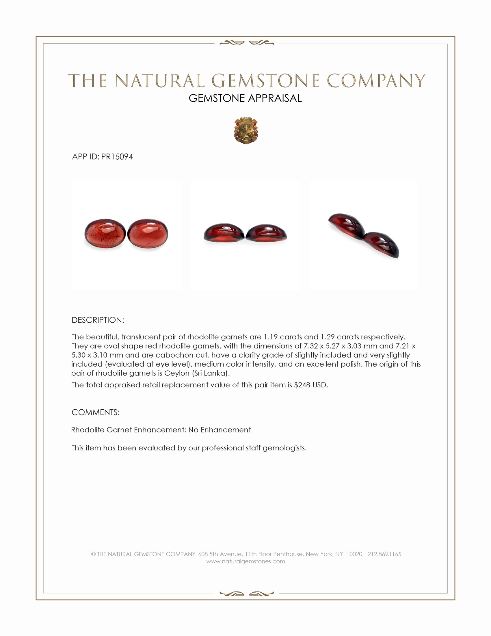 2.48 Ct.Tw. Red Cabochon Rhodolite Garnet Pair from Ceylon (Sri Lanka)