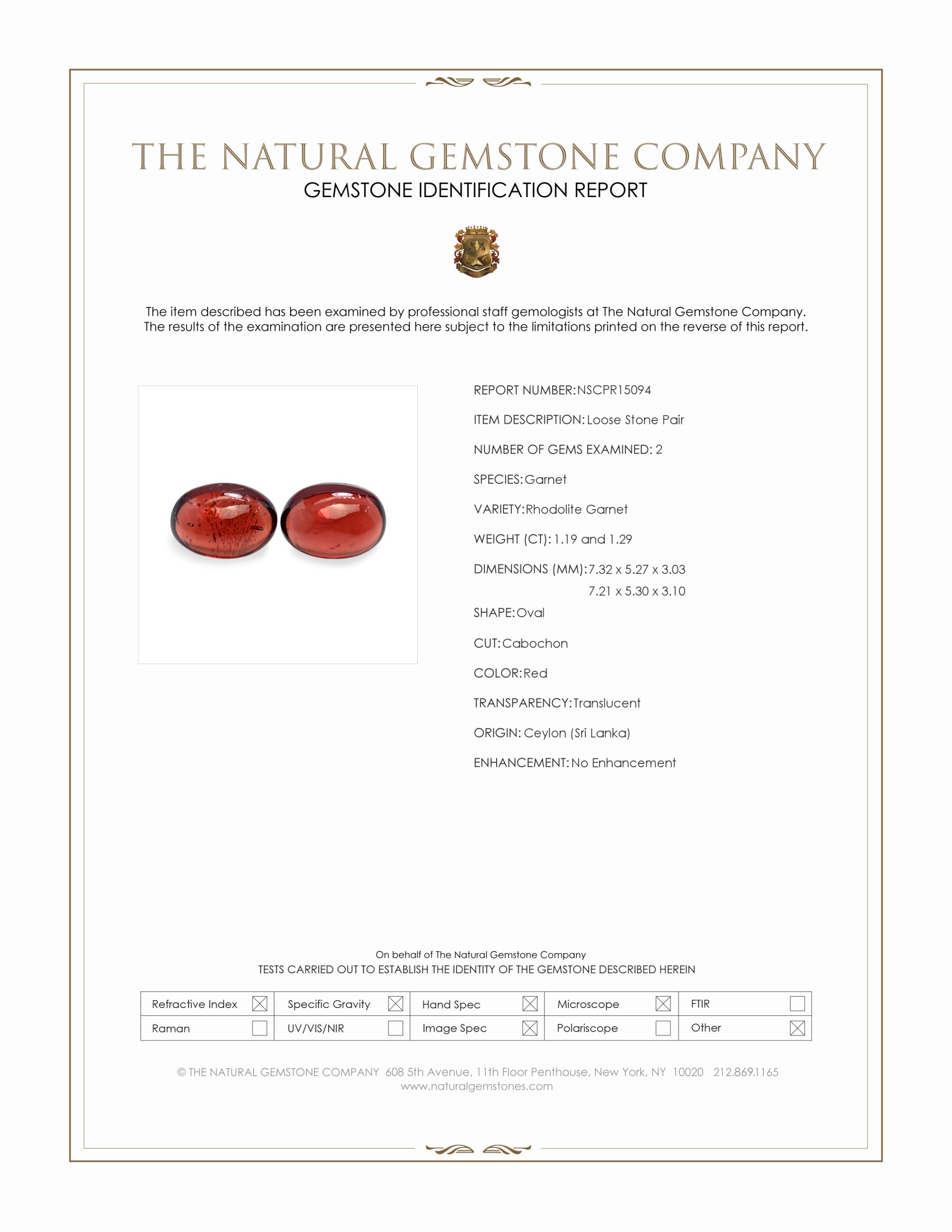 2.48 Ct.Tw. Red Cabochon Rhodolite Garnet Pair from Ceylon (Sri Lanka)