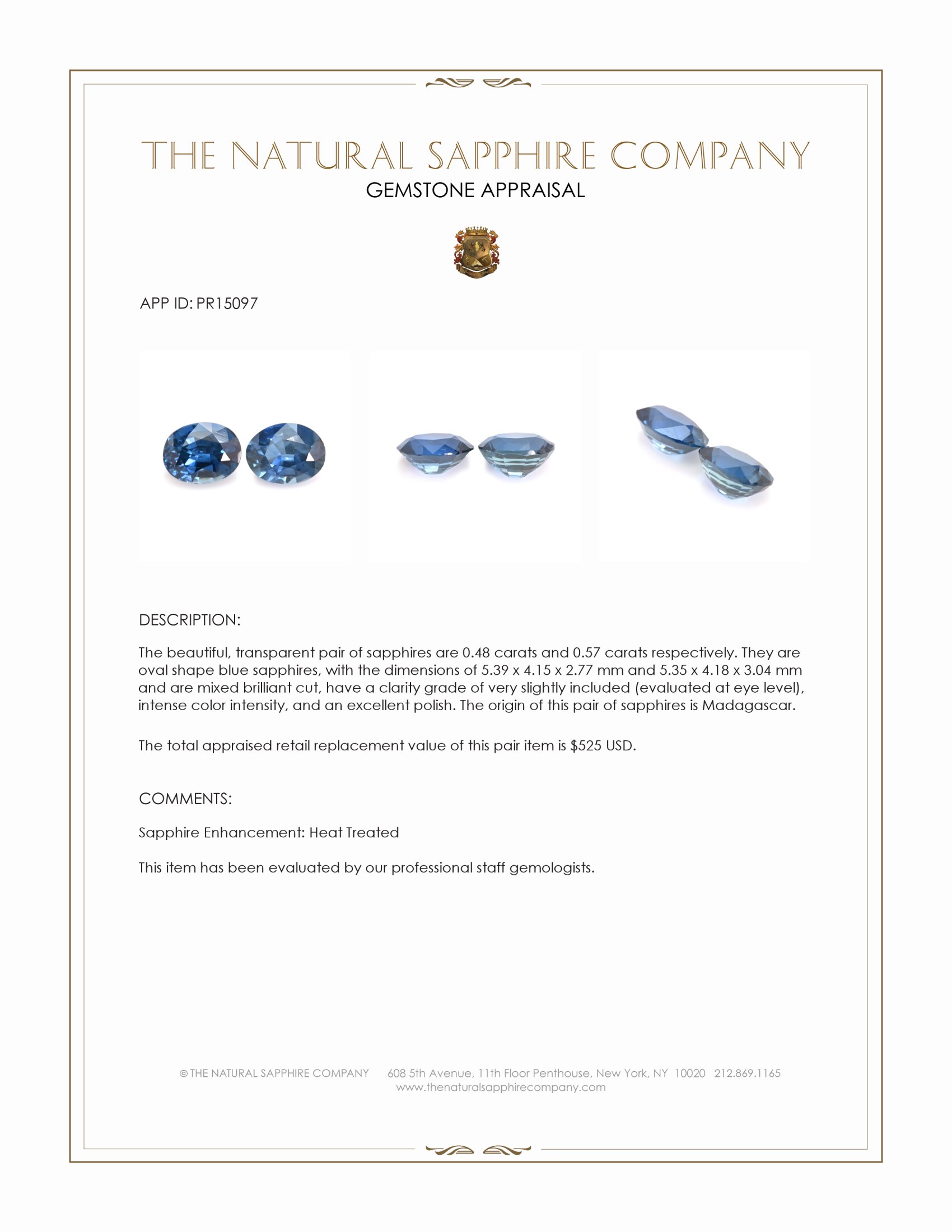 1.05 Ct.Tw. Blue Sapphire Pair from Madagascar