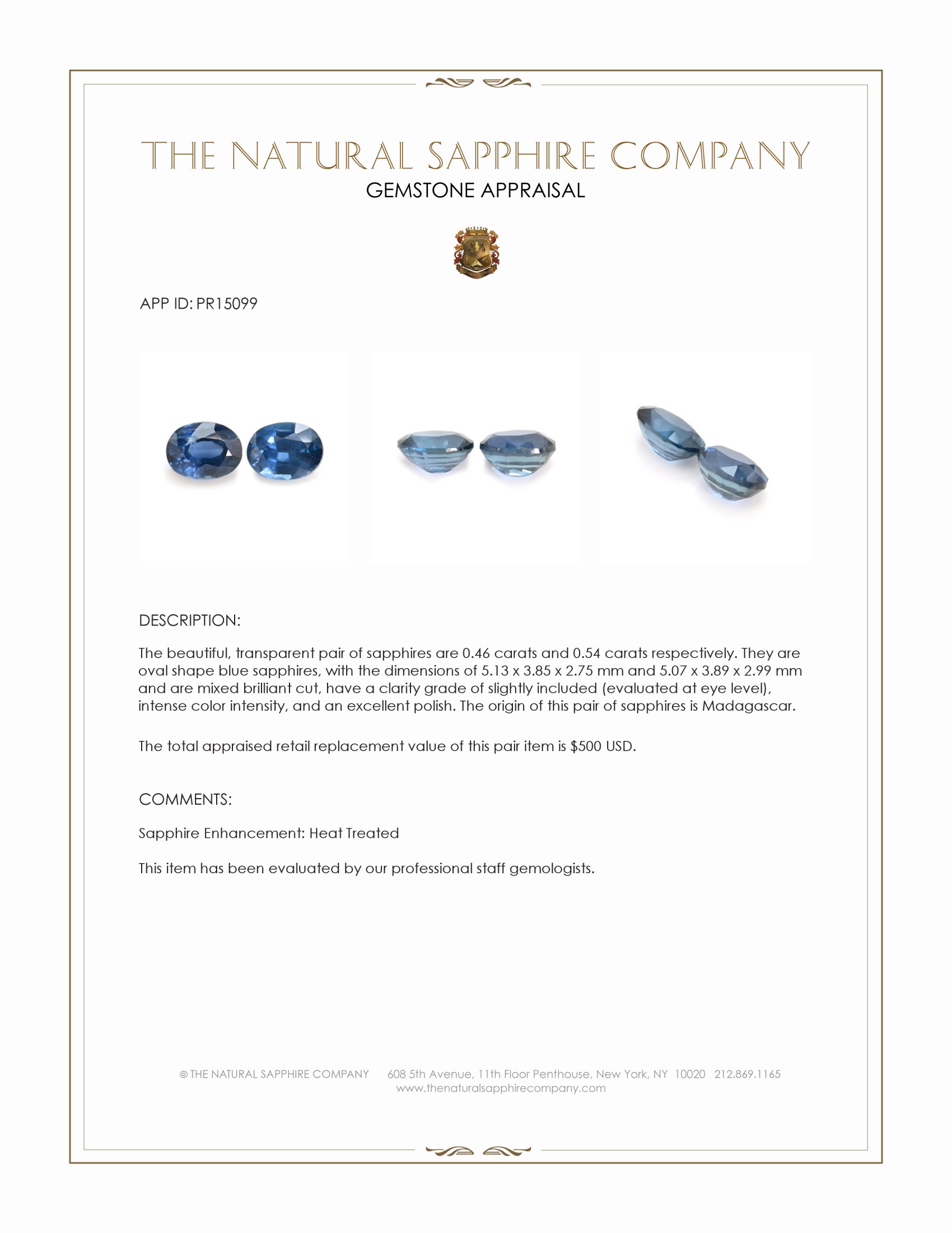 1.00 Ct.Tw. Blue Sapphire Pair from Madagascar