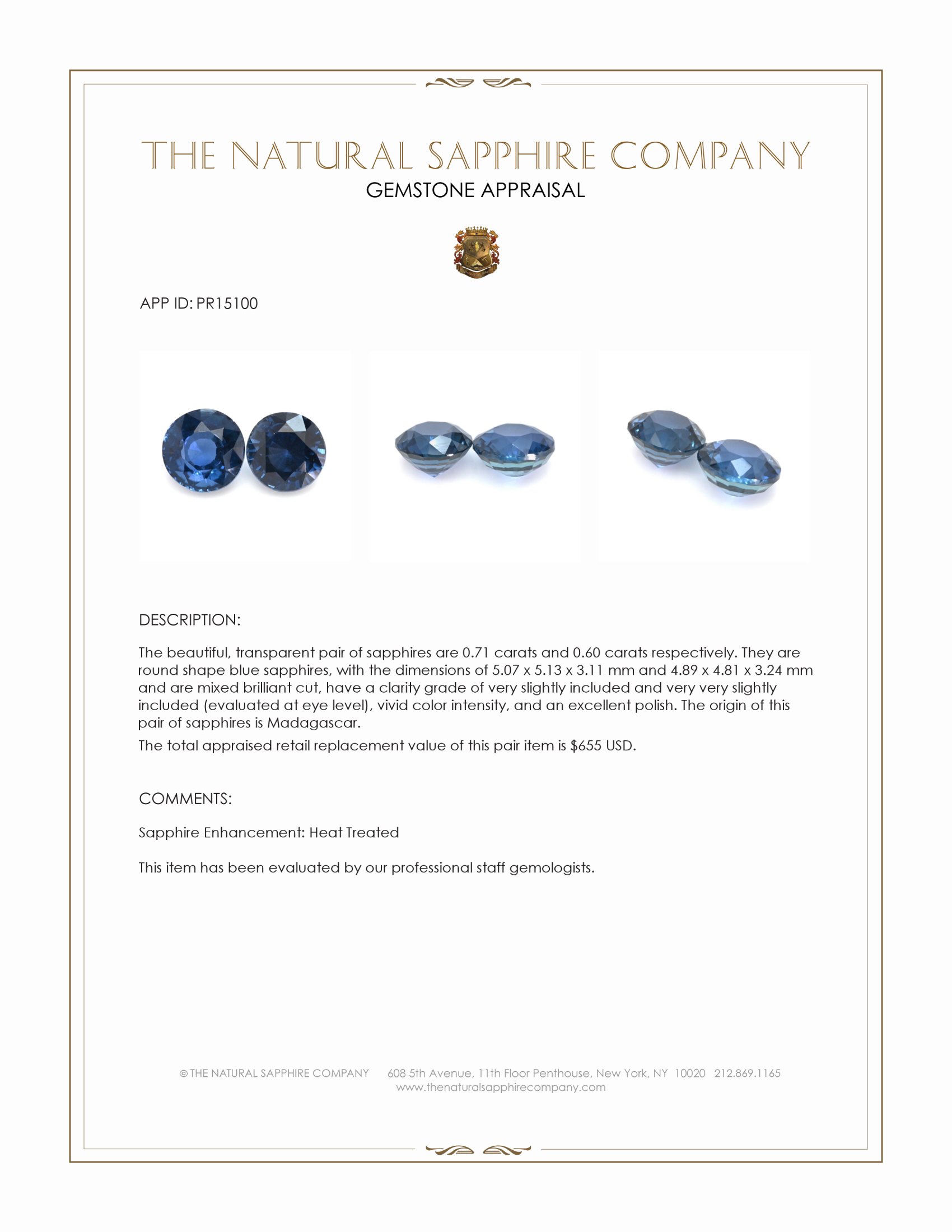 1.31 Ct.Tw. Blue Sapphire Pair from Madagascar