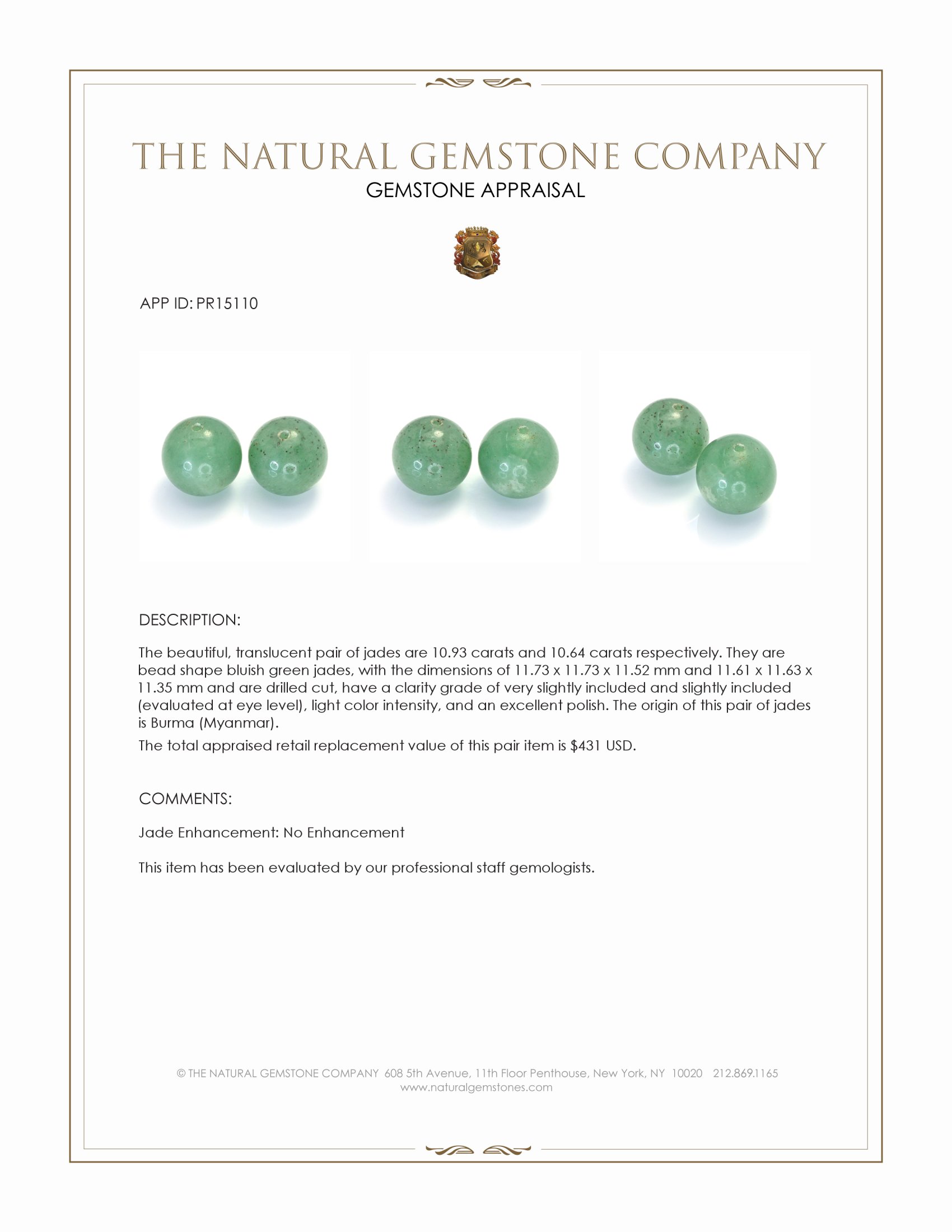 21.57 Ct.Tw. Bluish Green Jade Pair from Burma (Myanmar)