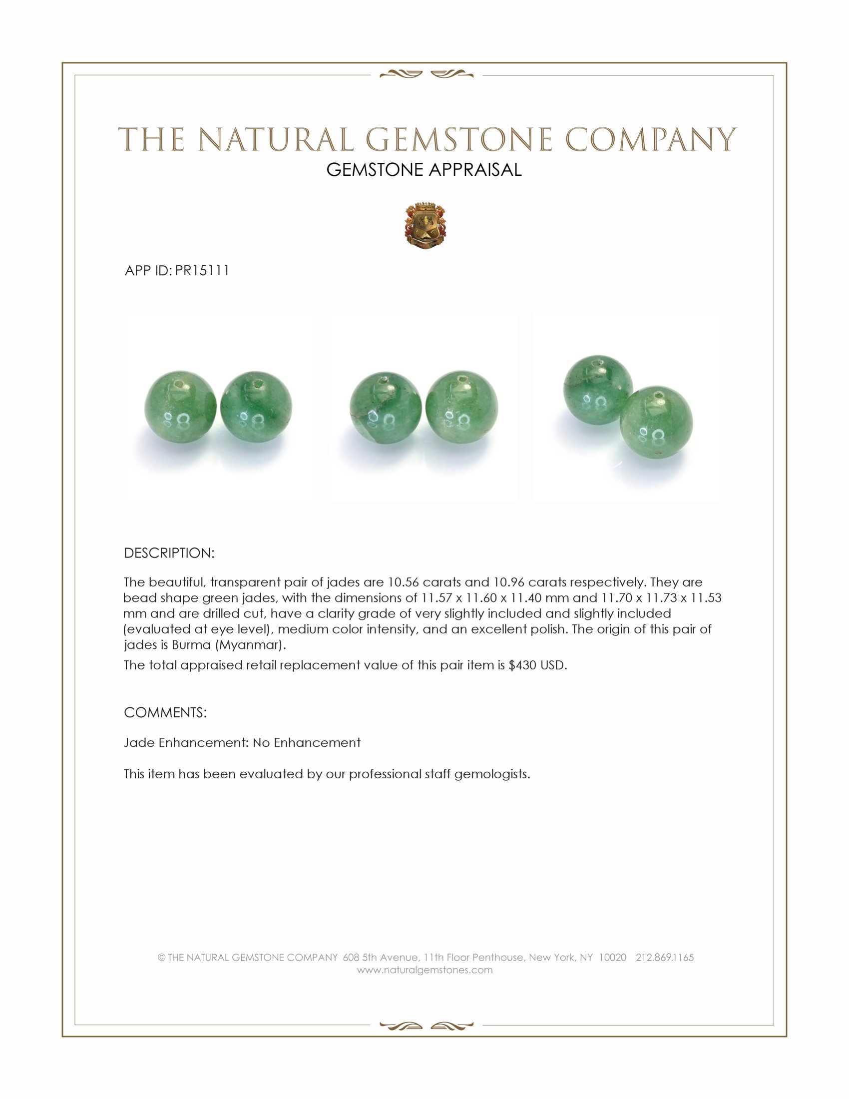 21.52 Ct.Tw. Green Jade Pair from Burma (Myanmar)