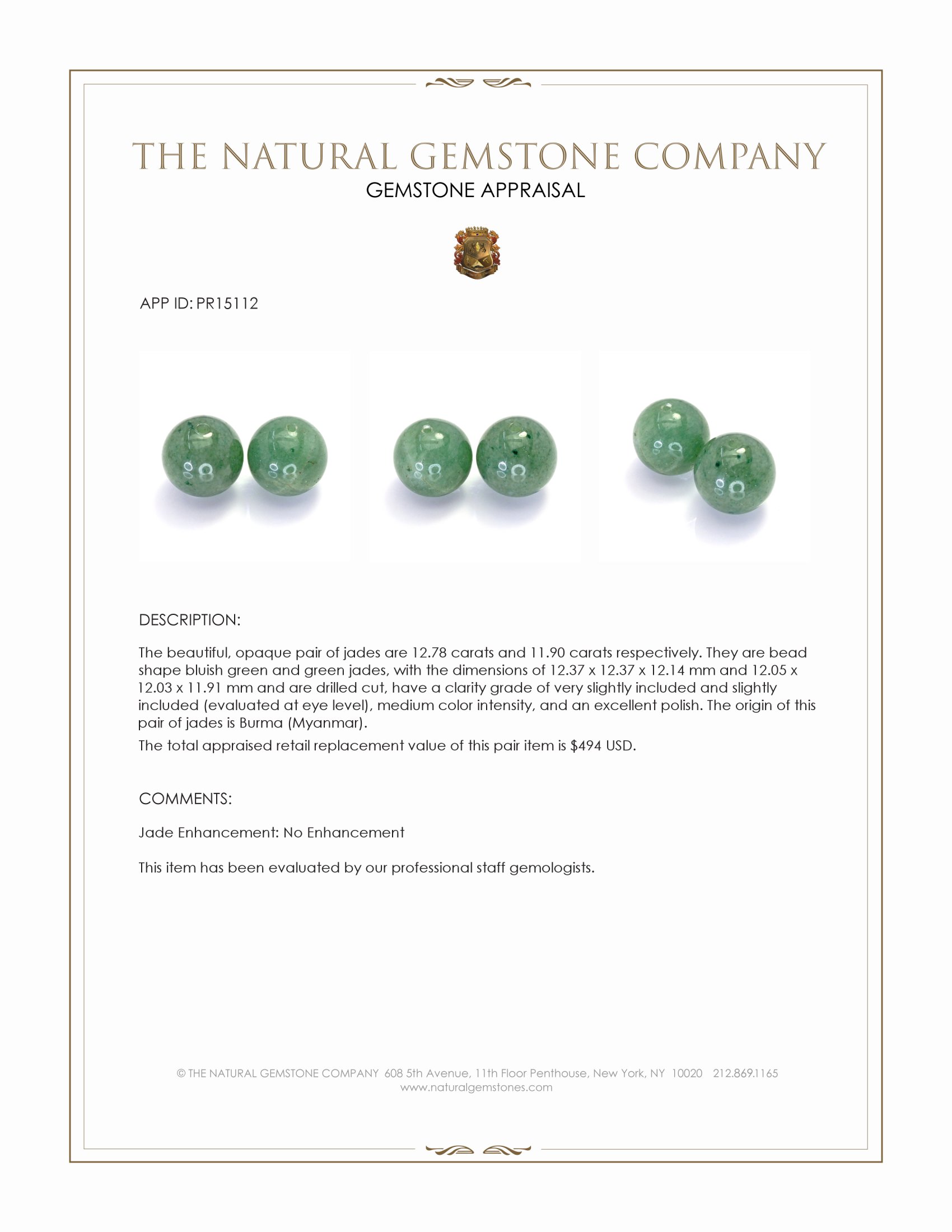 24.68 Ct.Tw. Bluish Green Jade Pair from Burma (Myanmar)