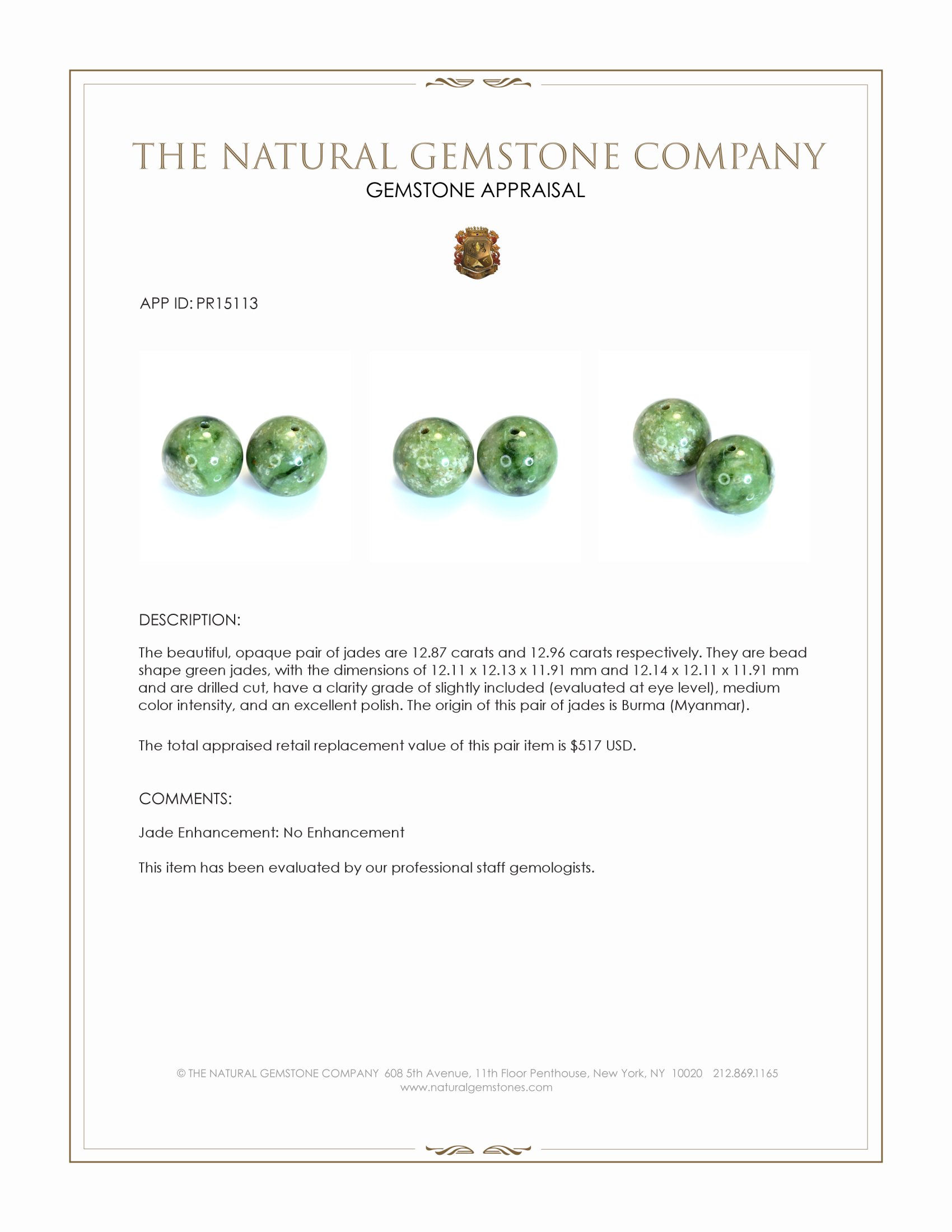 25.83 Ct.Tw. Green Jade Pair from Burma (Myanmar)