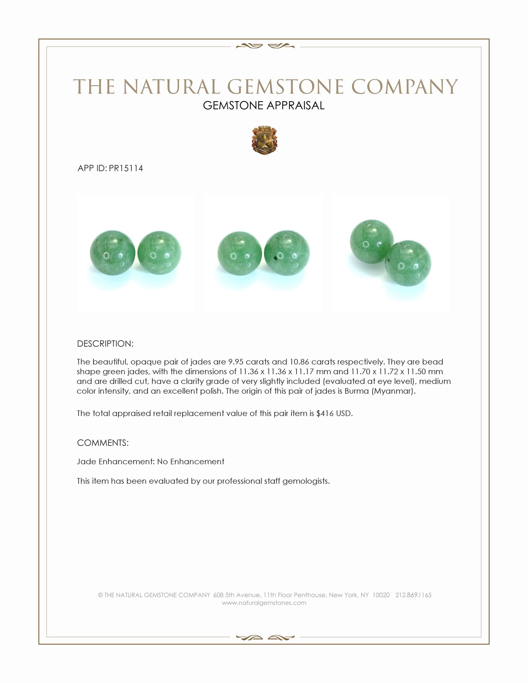 20.81 Ct.Tw. Green Jade Pair from Burma (Myanmar)