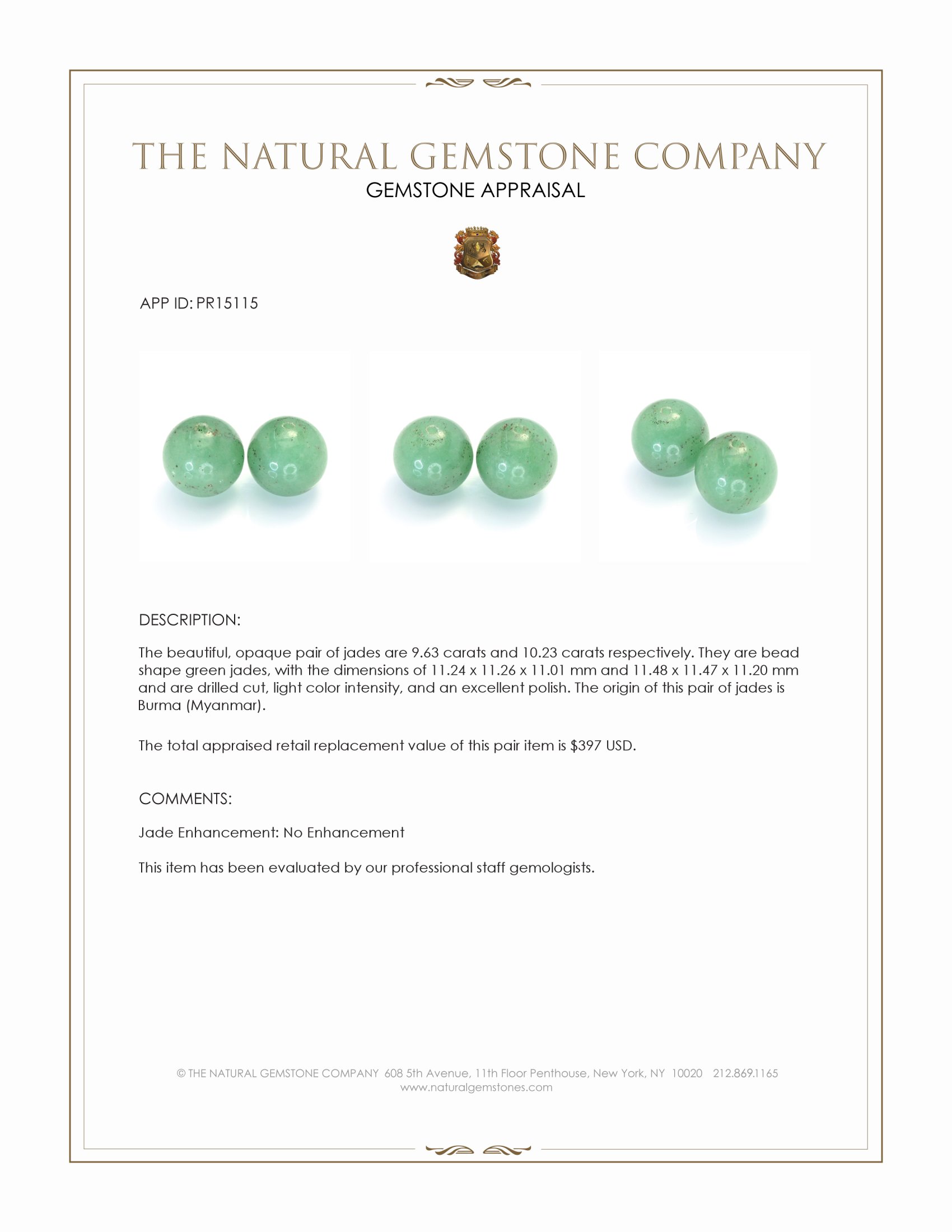 19.86 Ct.Tw. Green Jade Pair from Burma (Myanmar)
