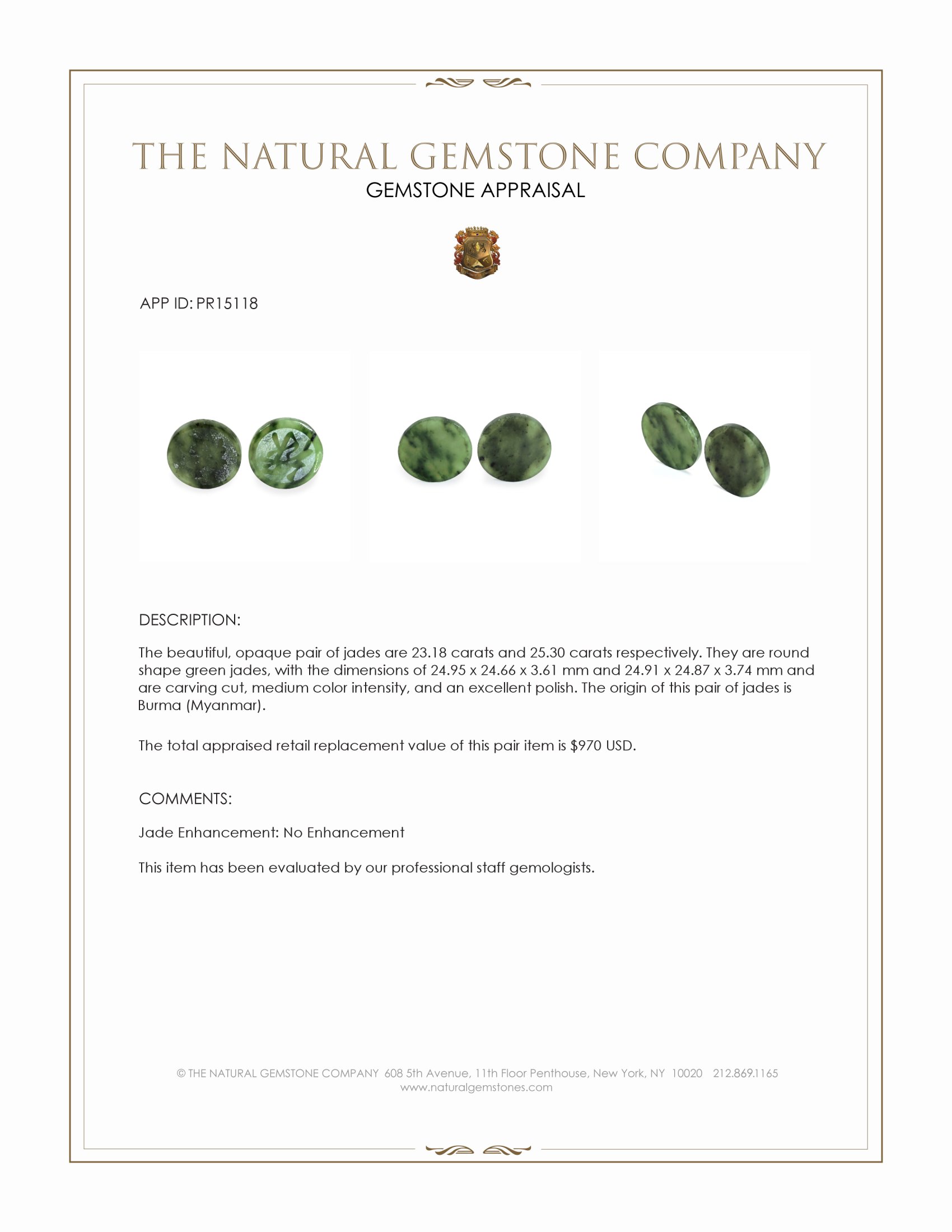 48.48 Ct.Tw. Green Jade Pair from Burma (Myanmar)