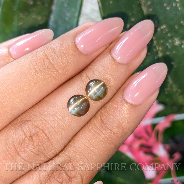 3.06 Ct.Tw. Greenish Brown Cabochon Chrysoberyl Pair from Ceylon (Sri Lanka)