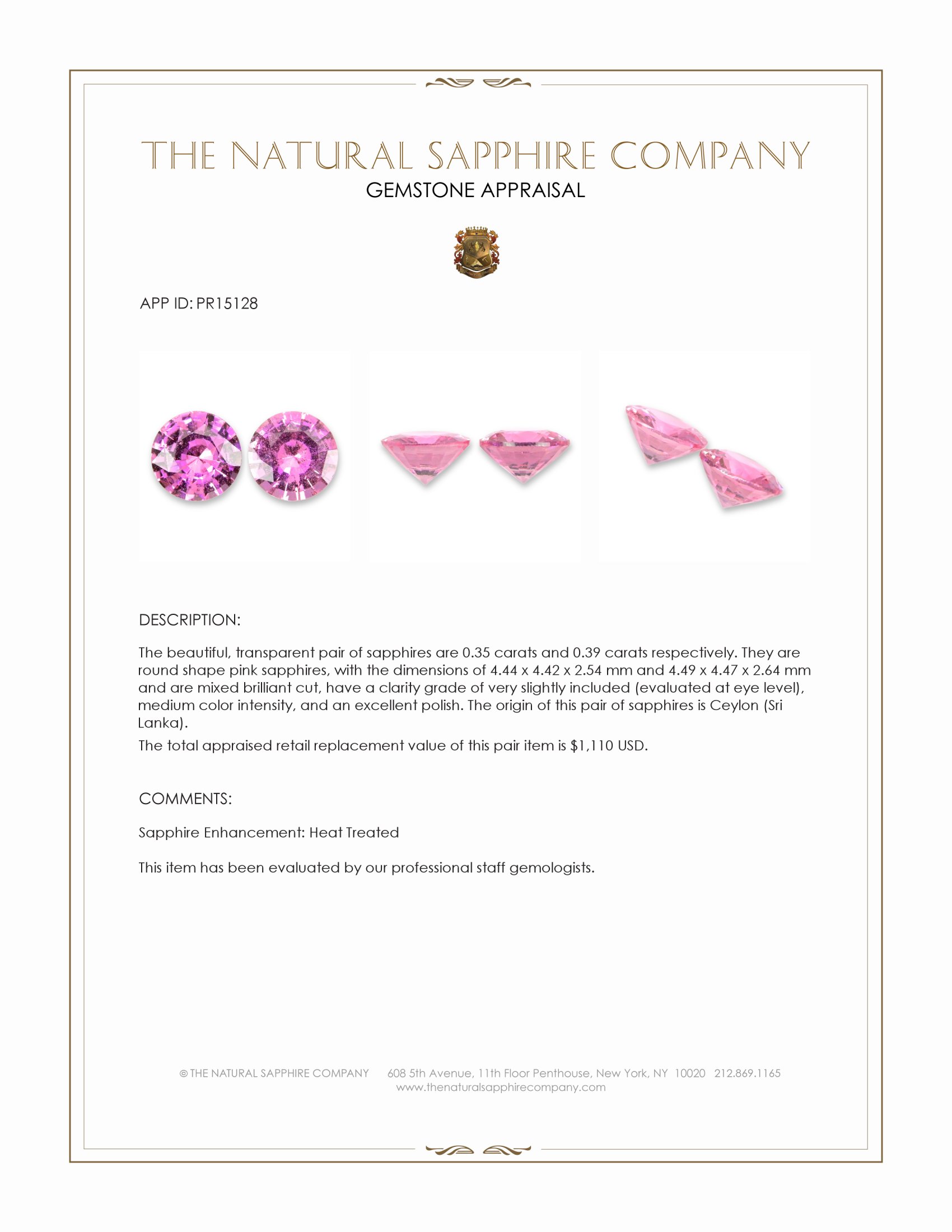 0.74 Ct.Tw. Pink Sapphire Pair from Ceylon (Sri Lanka)