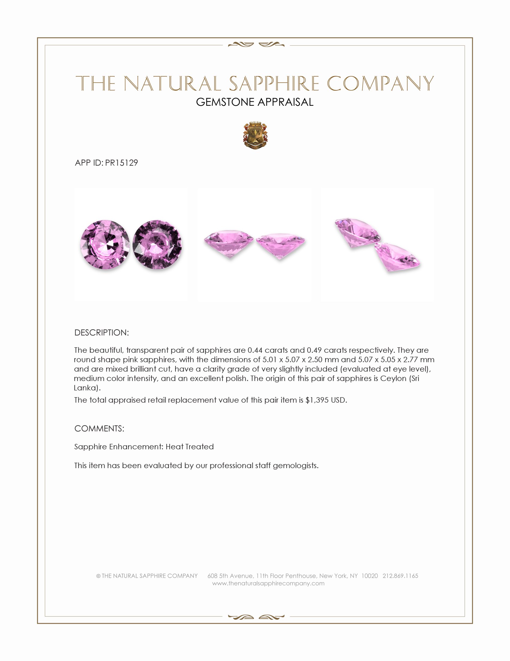 0.93 Ct.Tw. Pink Sapphire Pair from Ceylon (Sri Lanka)