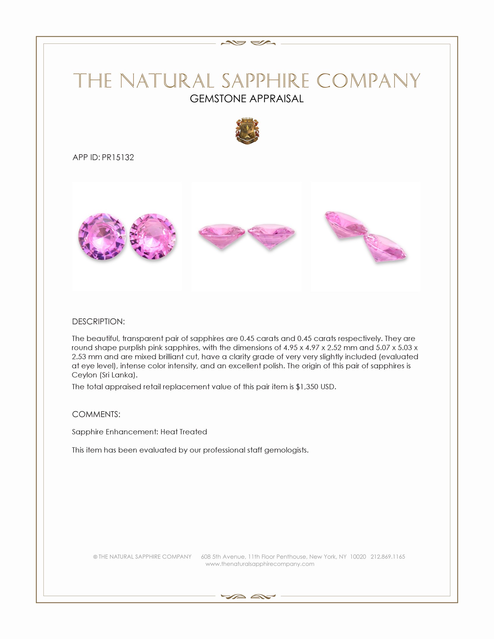0.90 Ct.Tw. Purplish Pink Sapphire Pair from Ceylon (Sri Lanka)