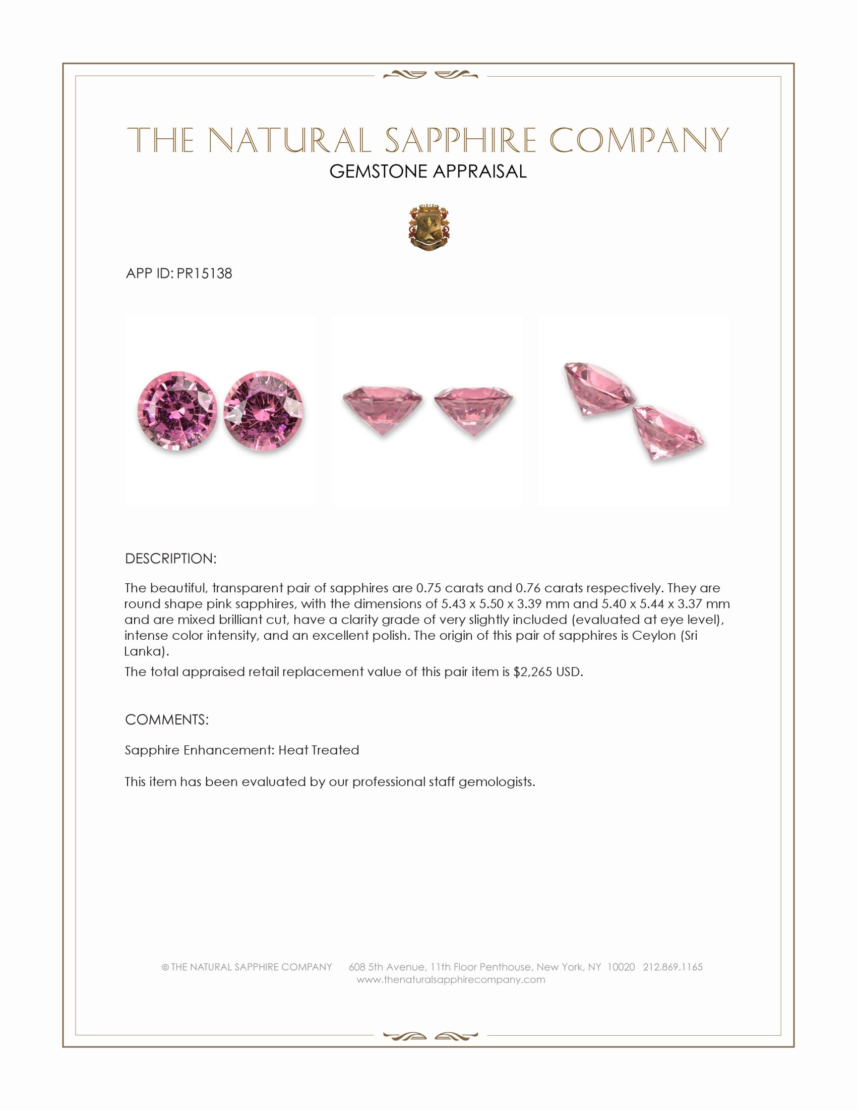 1.51 Ct.Tw. Pink Sapphire Pair from Ceylon (Sri Lanka)