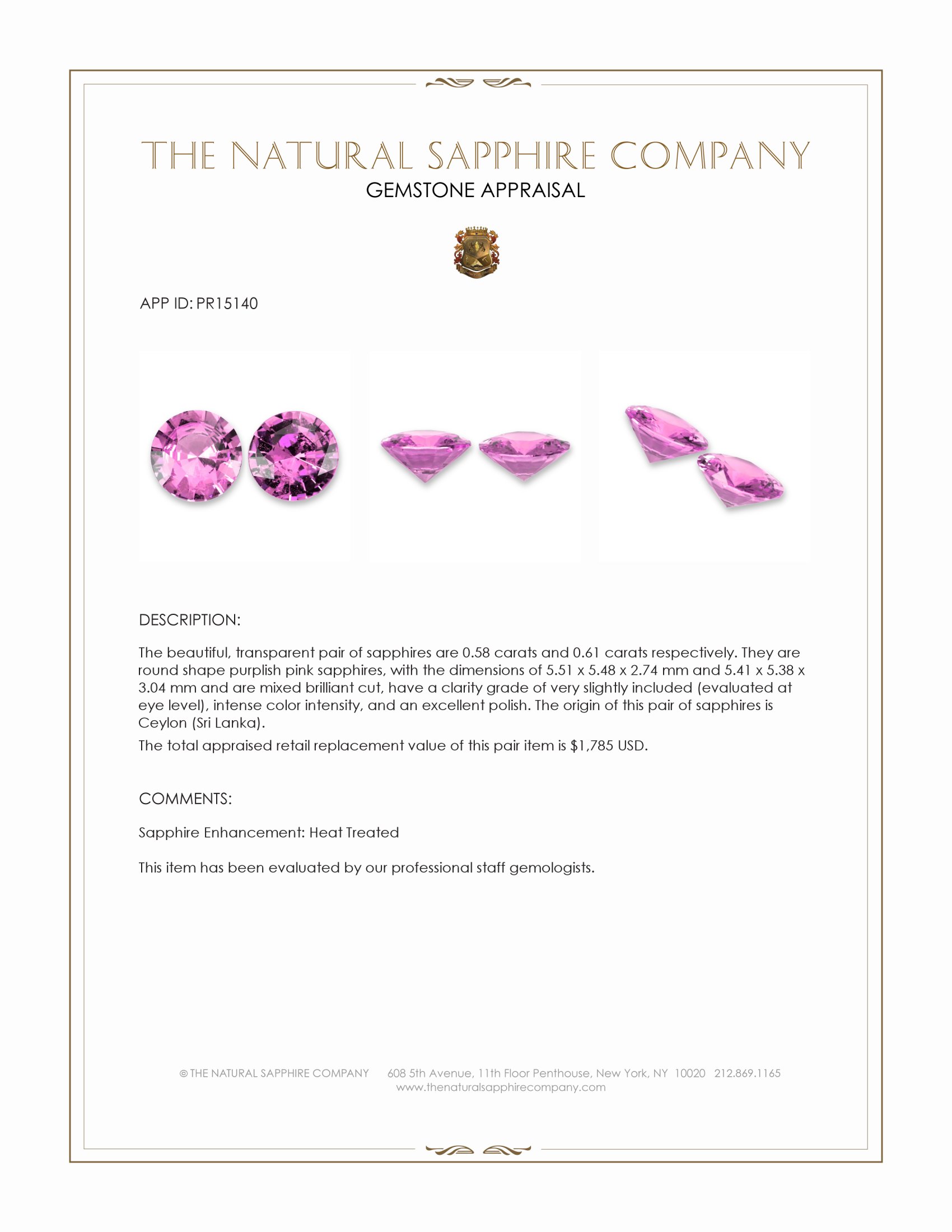 1.19 Ct.Tw. Purplish Pink Sapphire Pair from Ceylon (Sri Lanka)