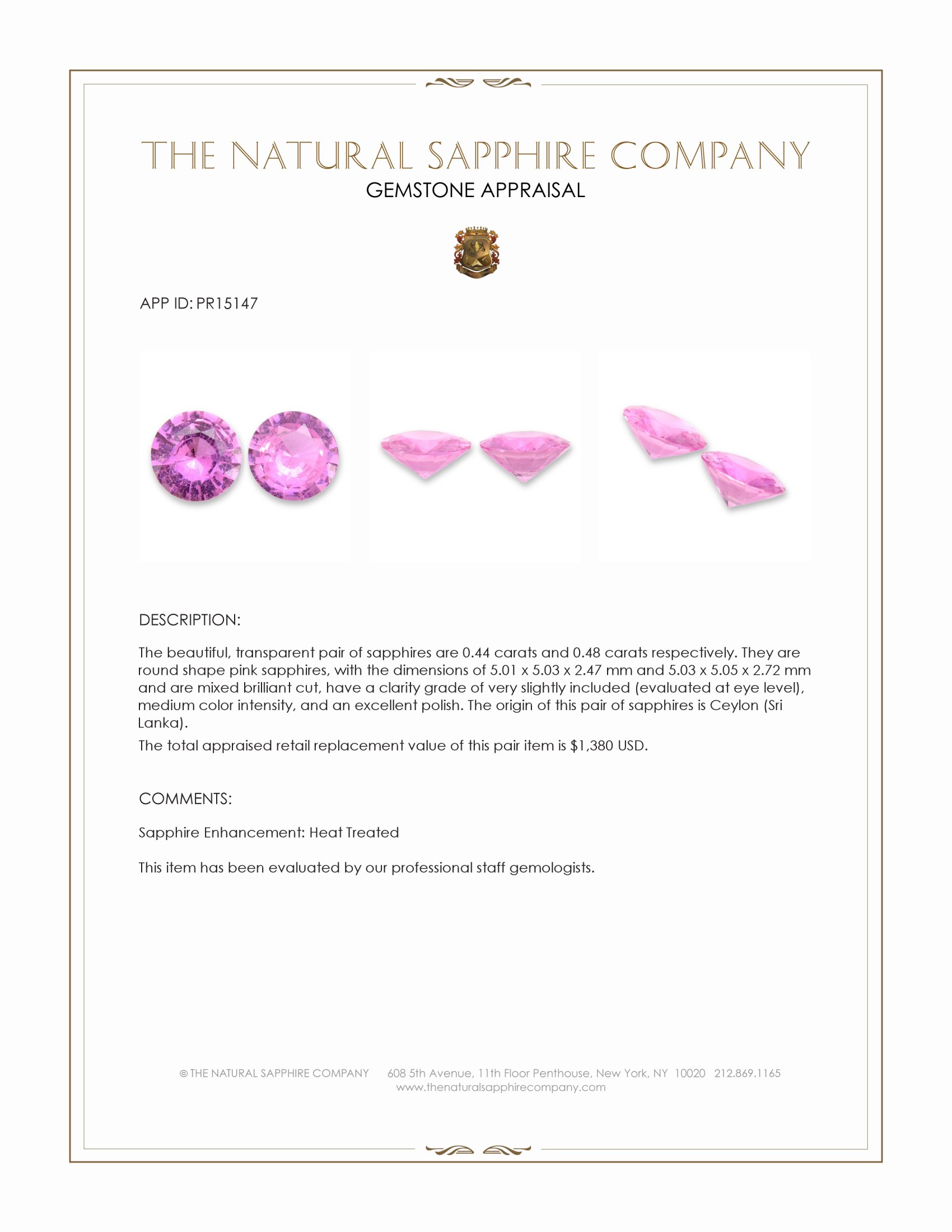 0.92 Ct.Tw. Pink Sapphire Pair from Ceylon (Sri Lanka)