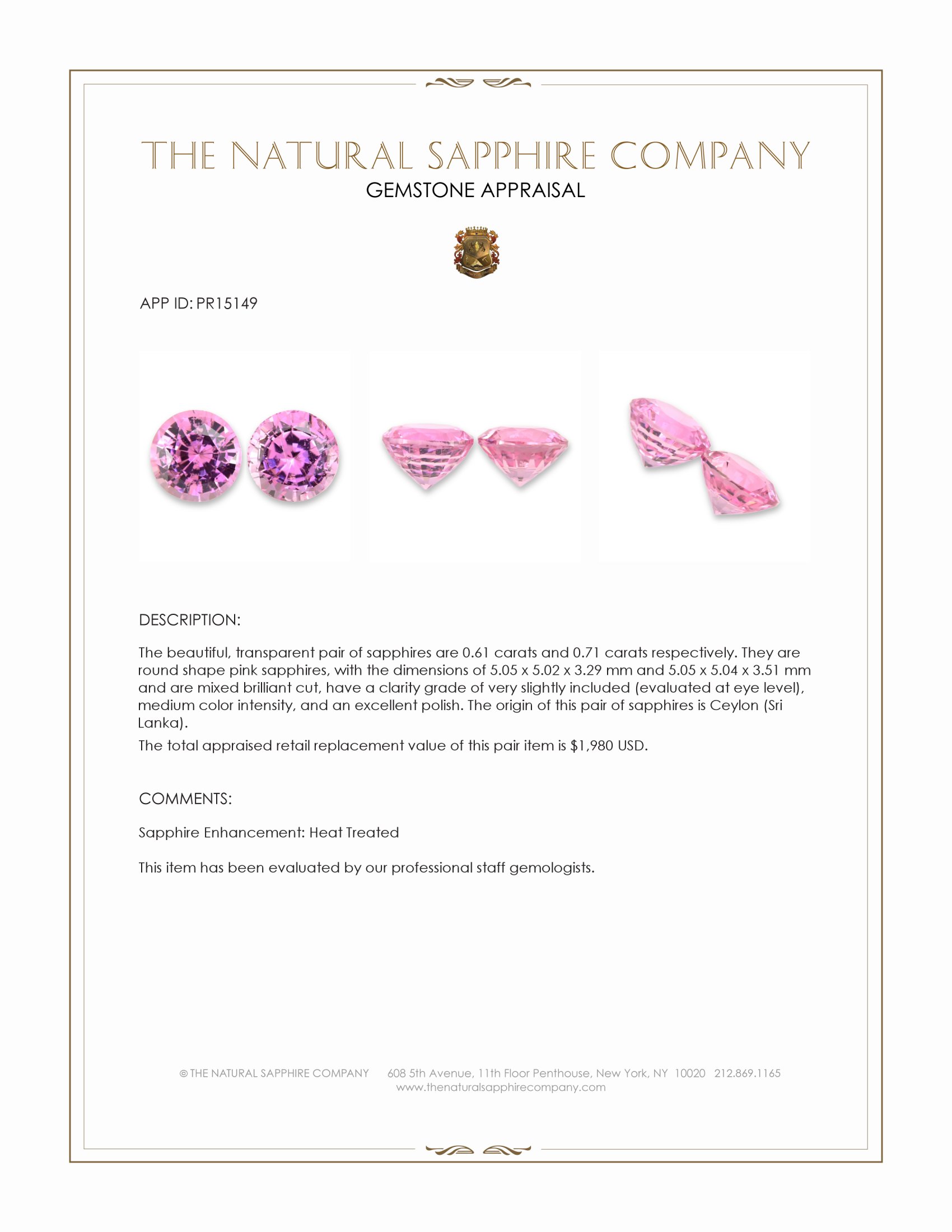 1.32 Ct.Tw. Pink Sapphire Pair from Ceylon (Sri Lanka)