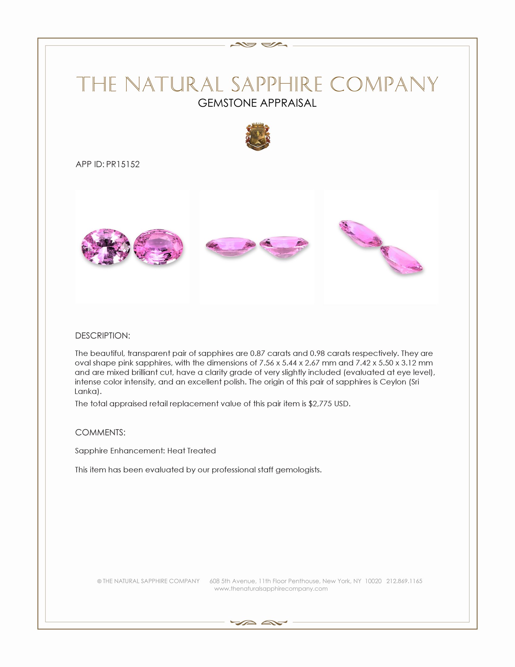 1.85 Ct.Tw. Pink Sapphire Pair from Ceylon (Sri Lanka)