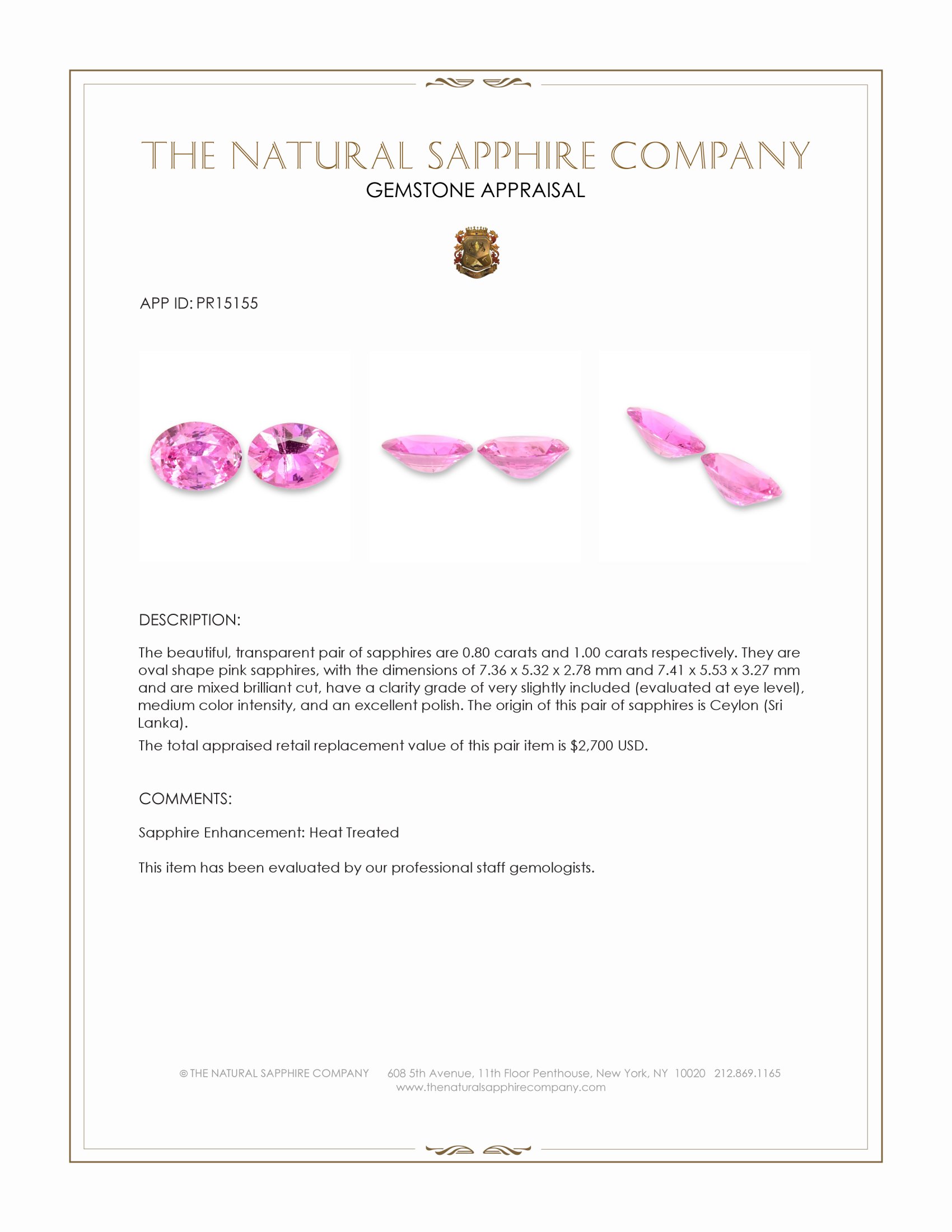 1.80 Ct.Tw. Pink Sapphire Pair from Ceylon (Sri Lanka)
