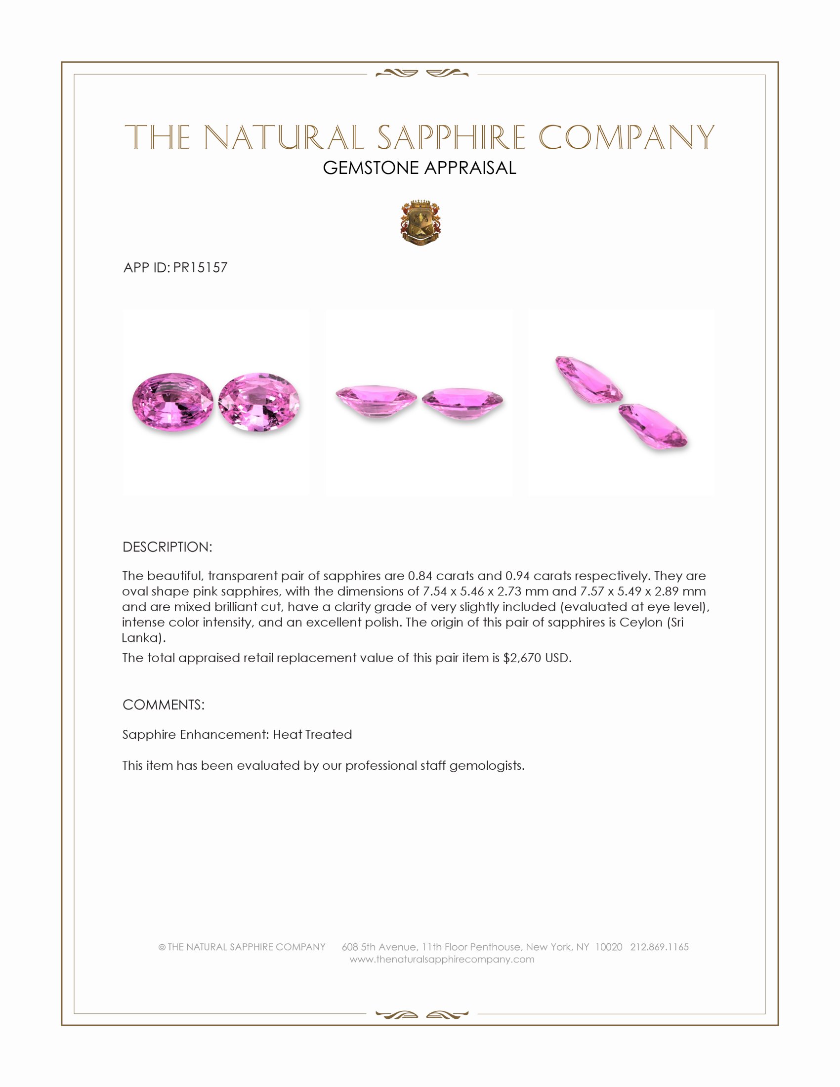 1.78 Ct.Tw. Pink Sapphire Pair from Ceylon (Sri Lanka)
