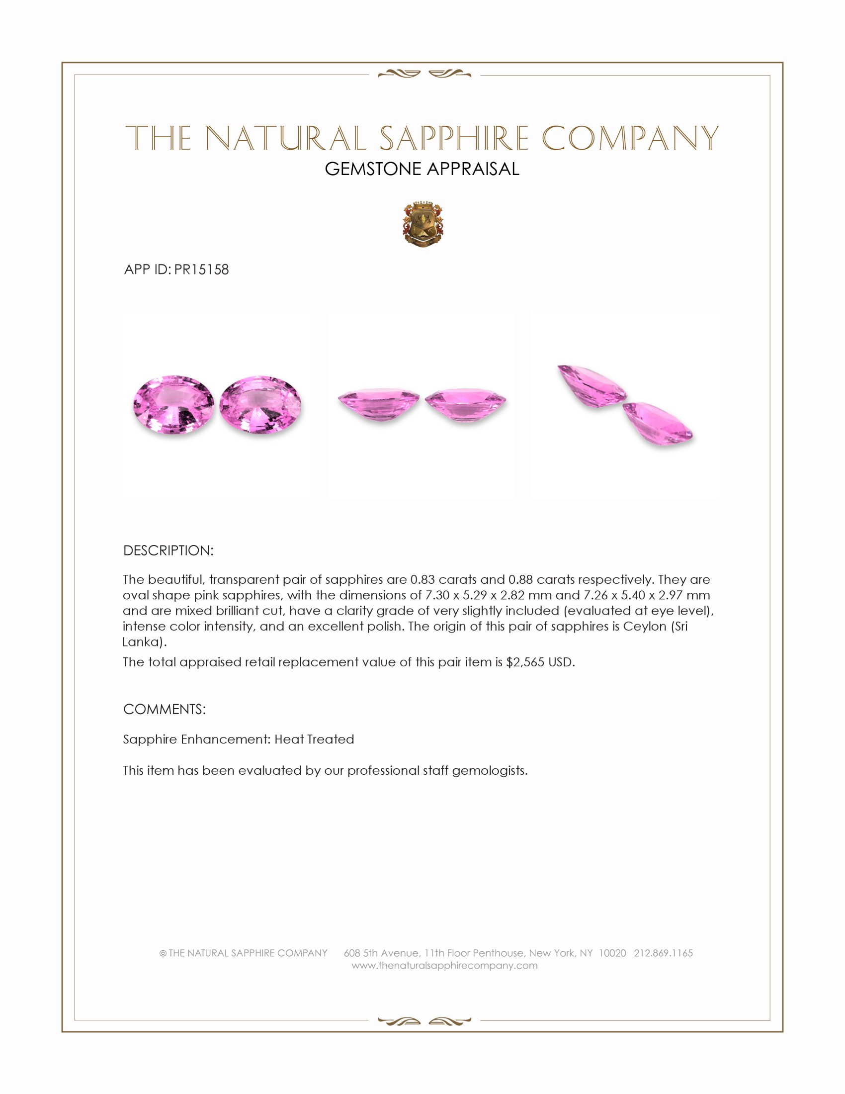 1.71 Ct.Tw. Pink Sapphire Pair from Ceylon (Sri Lanka)