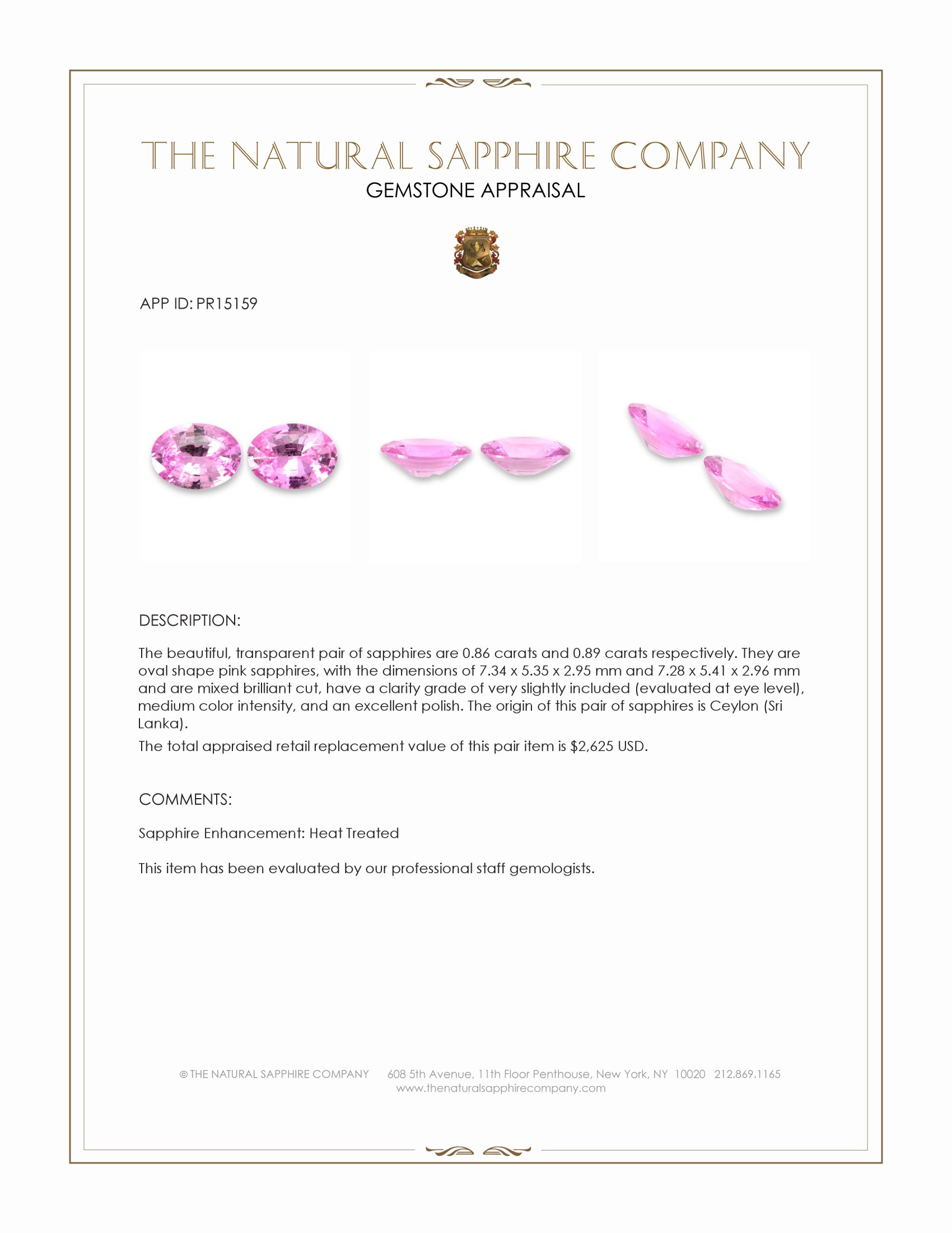 1.75 Ct.Tw. Pink Sapphire Pair from Ceylon (Sri Lanka)