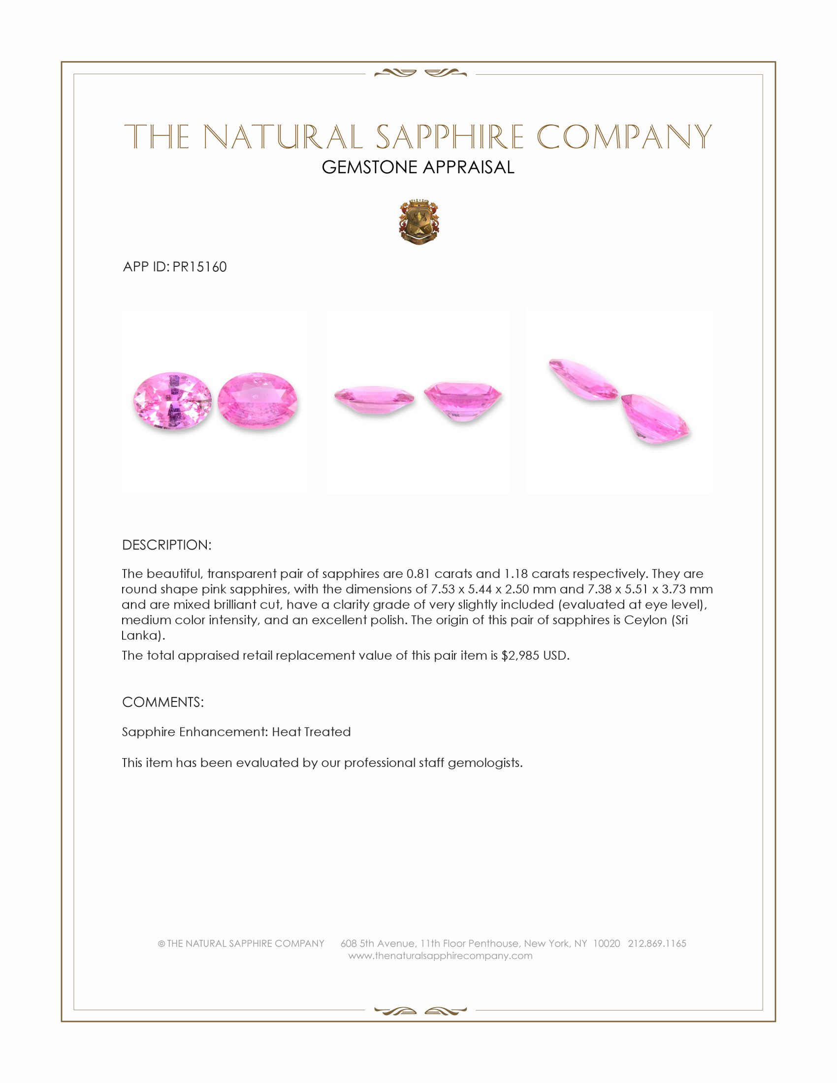 1.99 Ct.Tw. Pink Sapphire Pair from Ceylon (Sri Lanka)