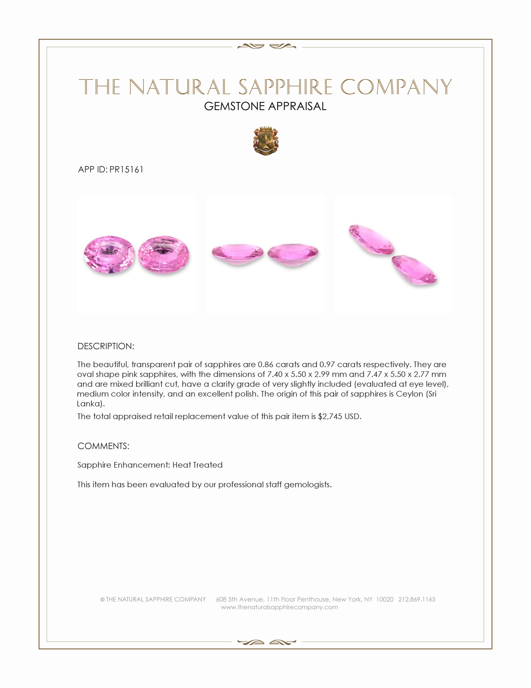 1.83 Ct.Tw. Pink Sapphire Pair from Ceylon (Sri Lanka)