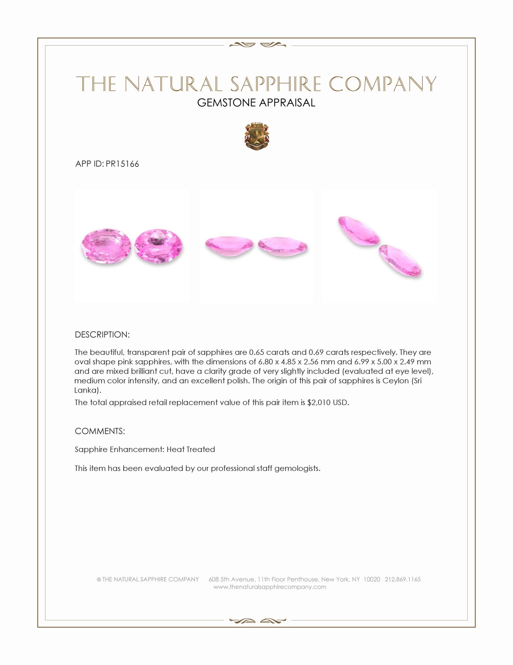 1.34 Ct.Tw. Pink Sapphire Pair from Ceylon (Sri Lanka)
