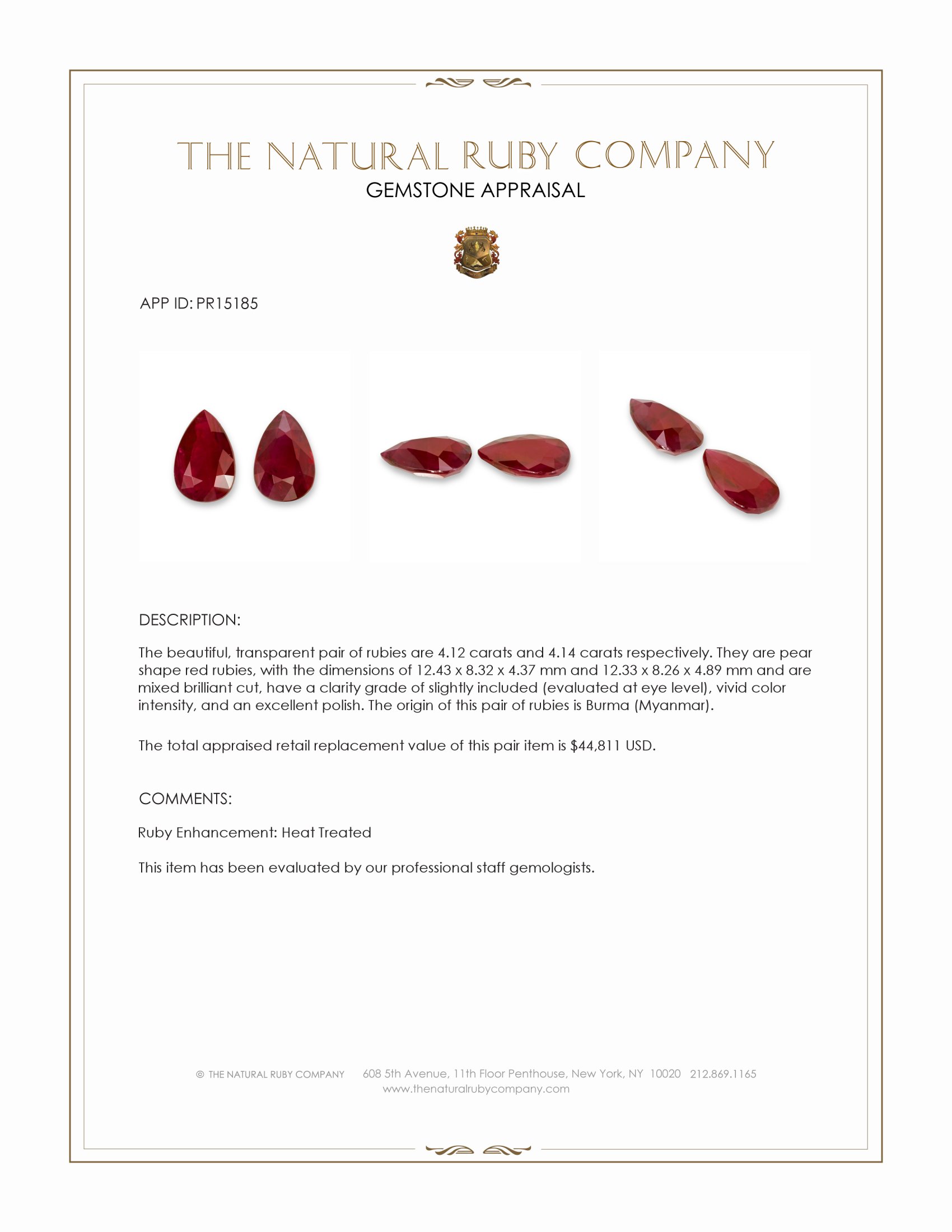 8.26 Ct.Tw. Ruby Pair from Burma (Myanmar)