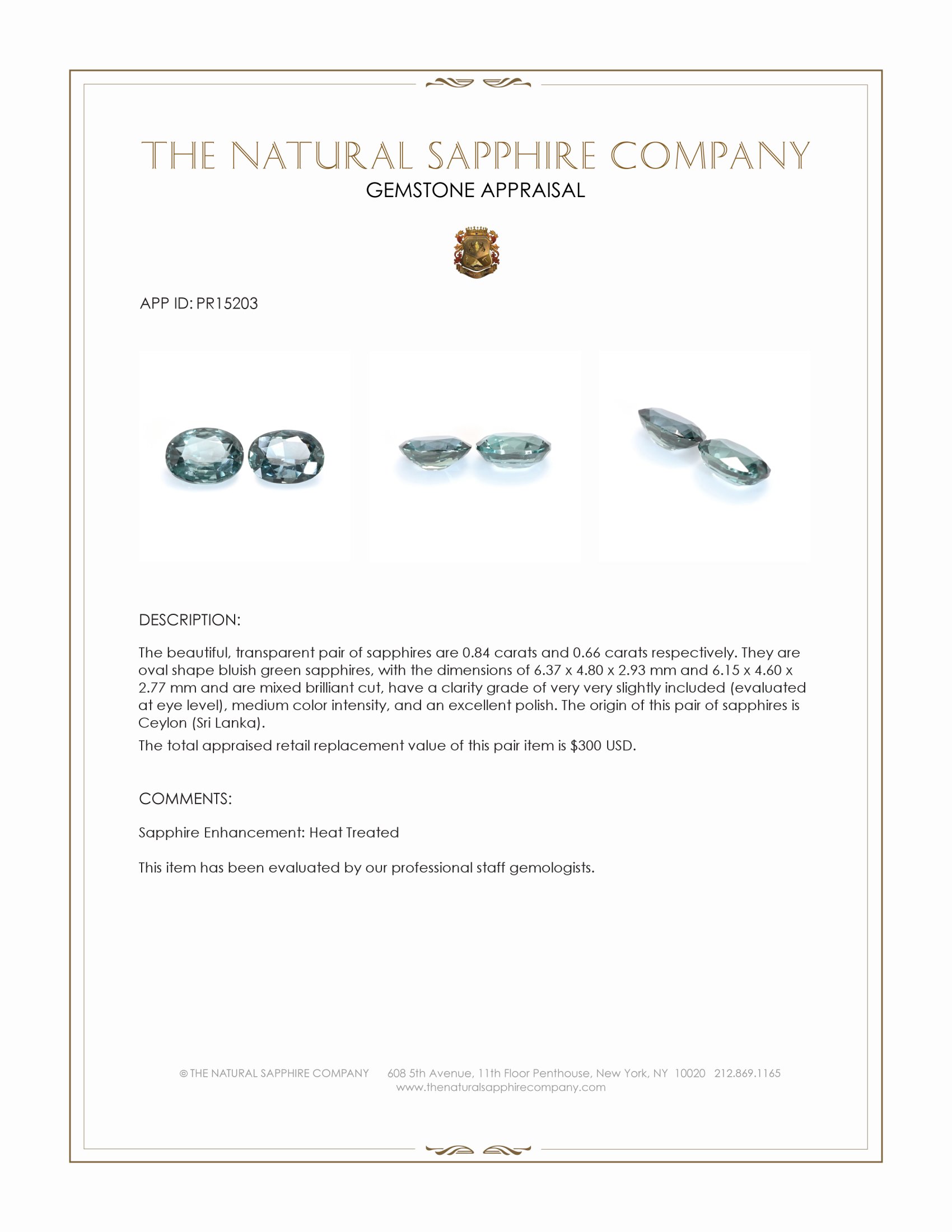 1.50 Ct.Tw. Bluish Green Sapphire Pair from Ceylon (Sri Lanka)