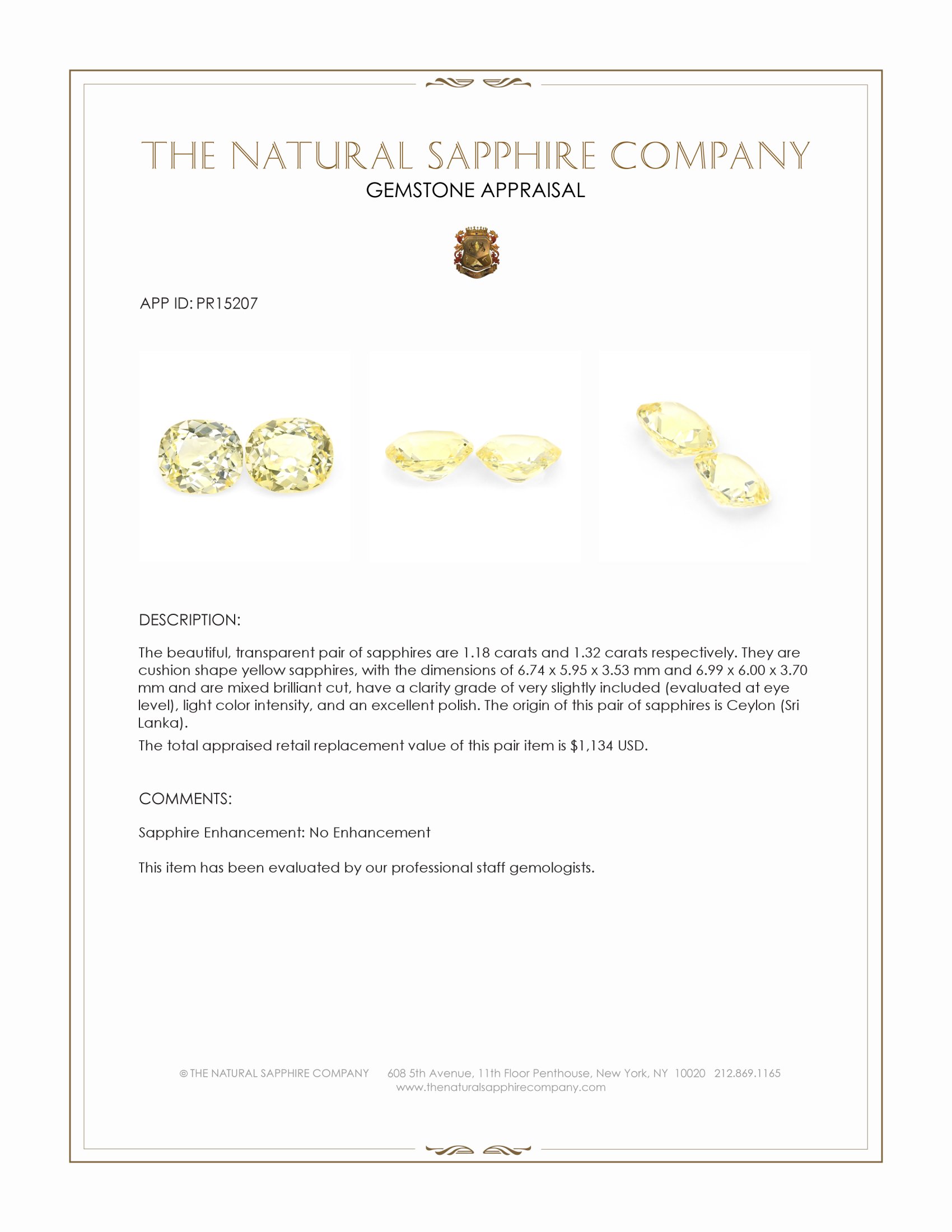 2.50 Ct.Tw. Yellow Sapphire Pair from Ceylon (Sri Lanka)