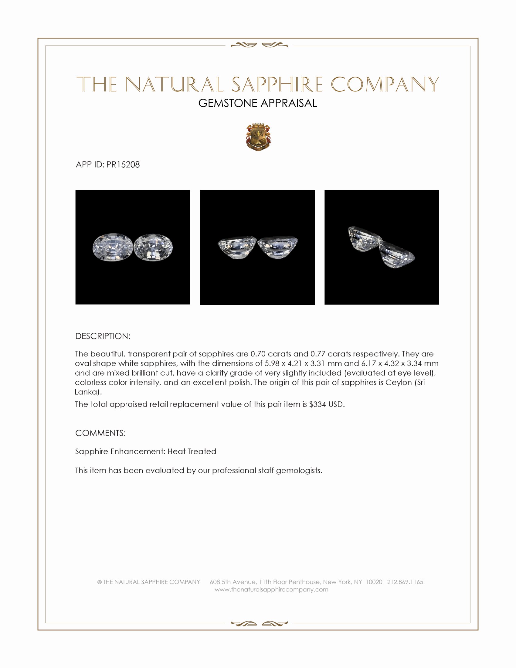 1.47 Ct.Tw. White Sapphire Pair from Ceylon (Sri Lanka)