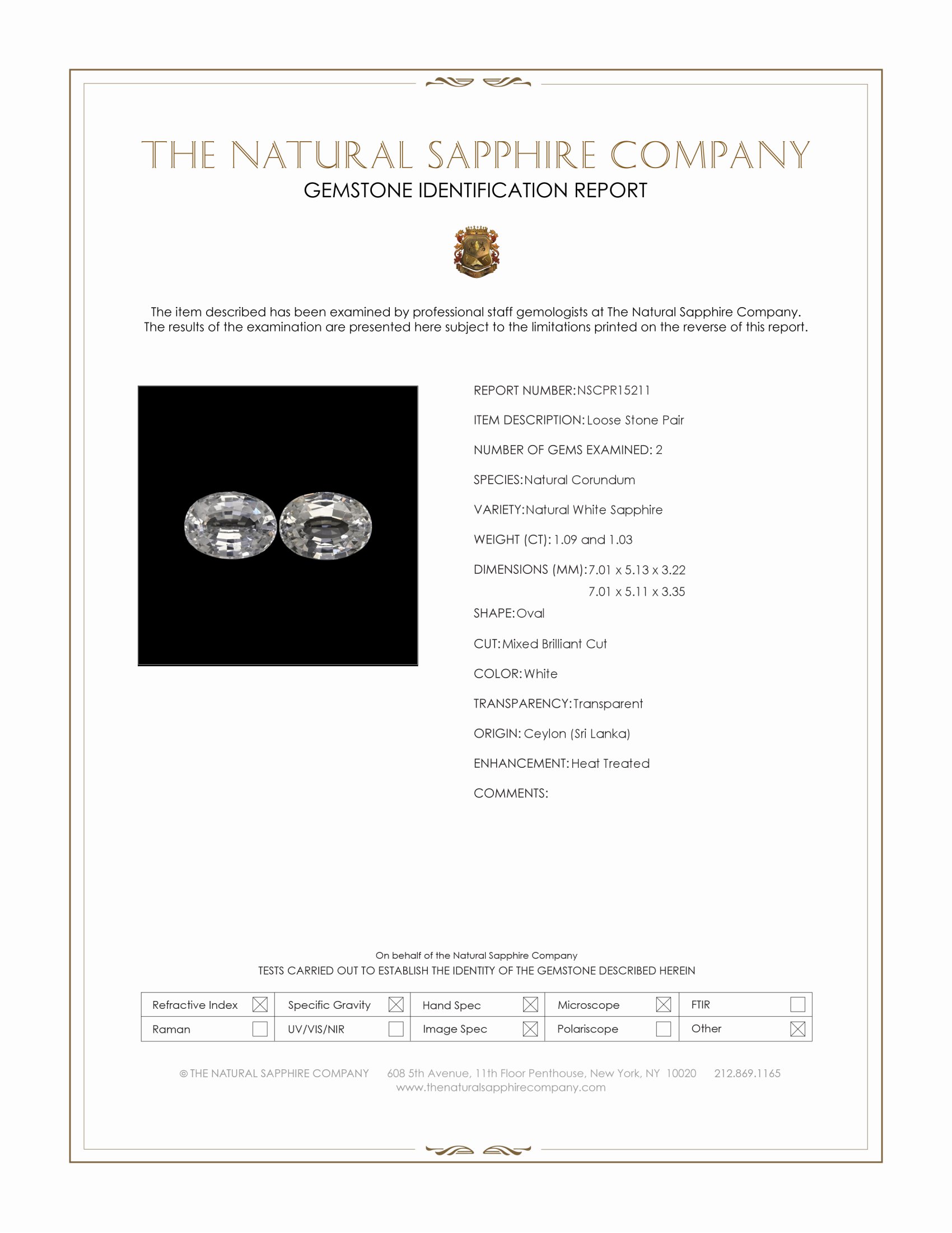 2.12 Ct.Tw. White Sapphire Pair from Ceylon (Sri Lanka)