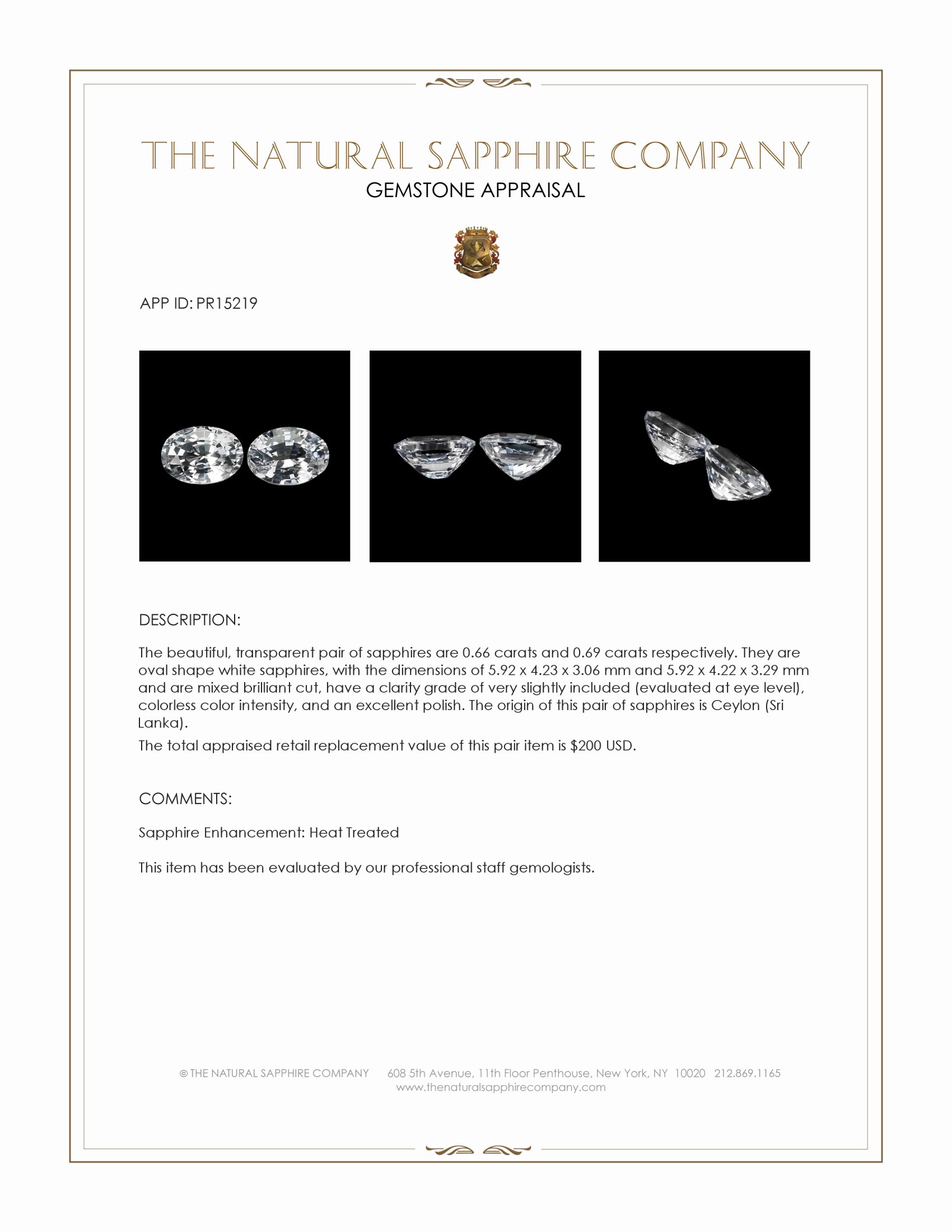 1.35 Ct.Tw. White Sapphire Pair from Ceylon (Sri Lanka)