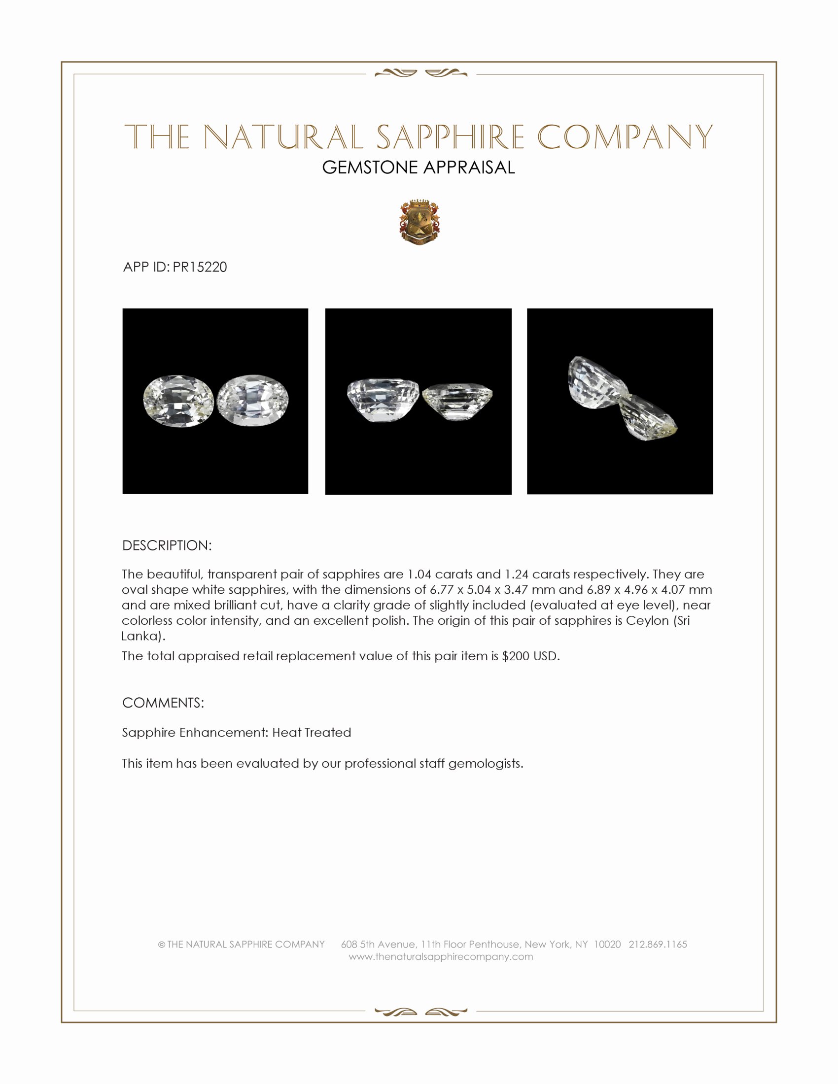 2.28 Ct.Tw. White Sapphire Pair from Ceylon (Sri Lanka)