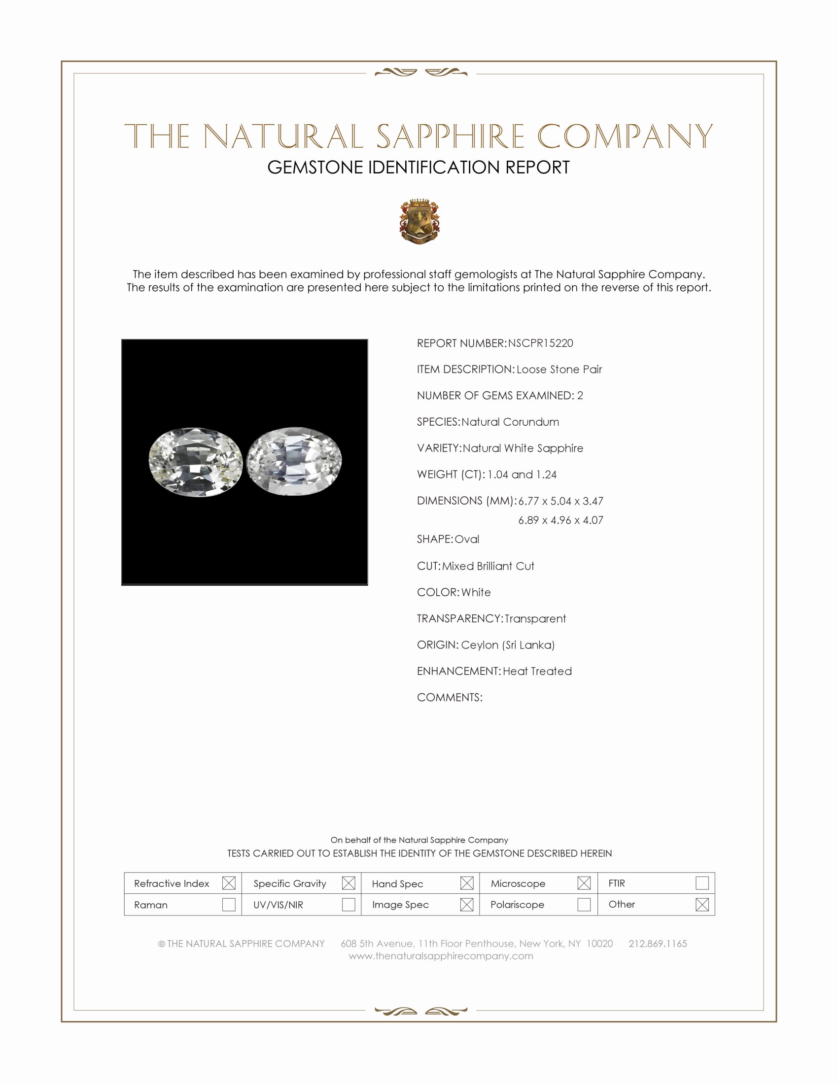 2.28 Ct.Tw. White Sapphire Pair from Ceylon (Sri Lanka)