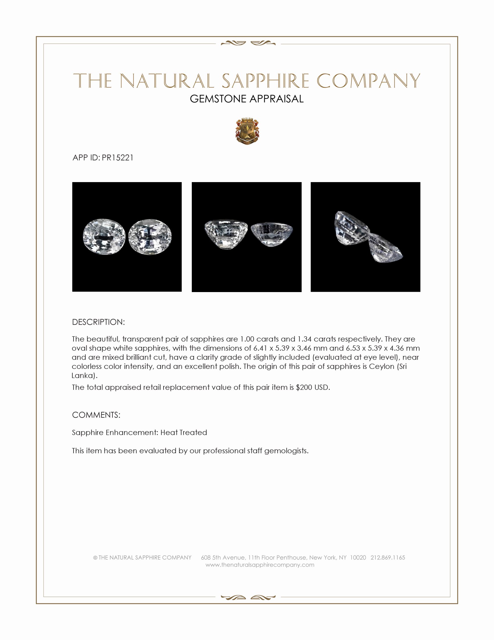 2.34 Ct.Tw. White Sapphire Pair from Ceylon (Sri Lanka)
