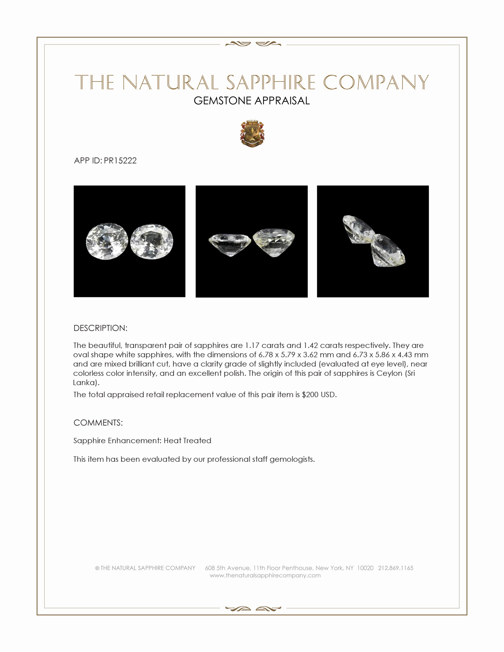 2.59 Ct.Tw. White Sapphire Pair from Ceylon (Sri Lanka)
