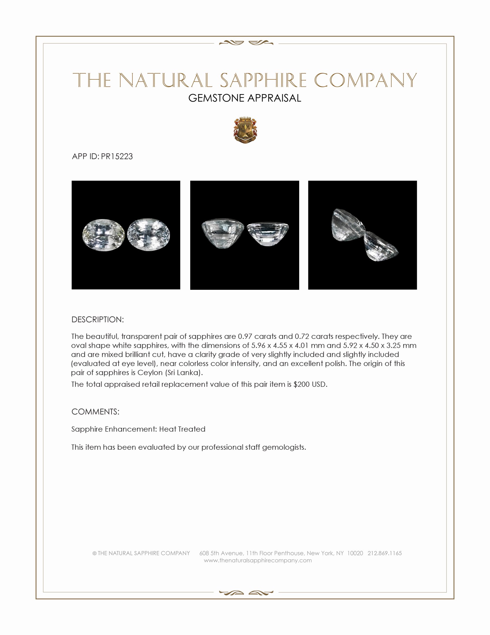 1.69 Ct.Tw. White Sapphire Pair from Ceylon (Sri Lanka)