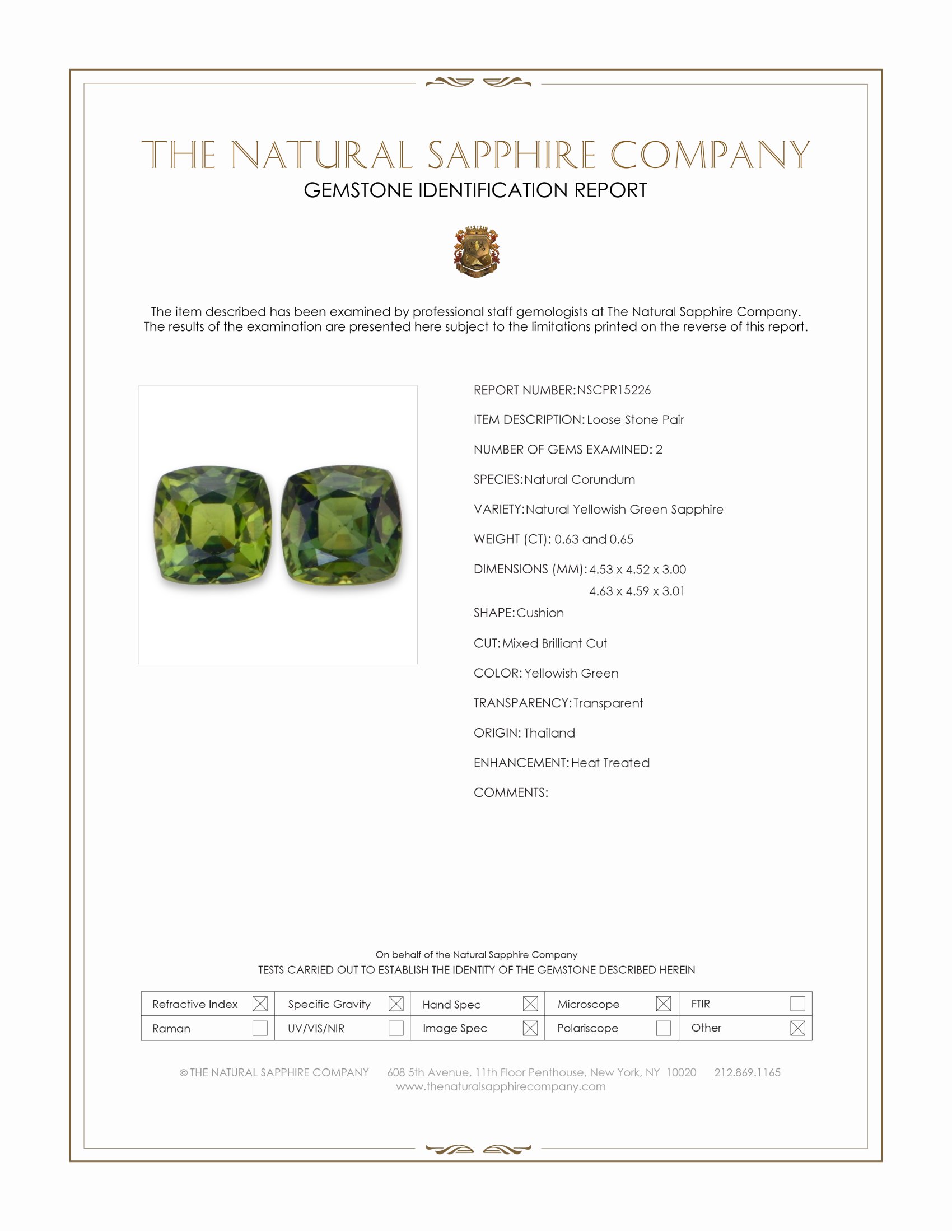 1.28 Ct.Tw. Yellowish Green Sapphire Pair from Thailand