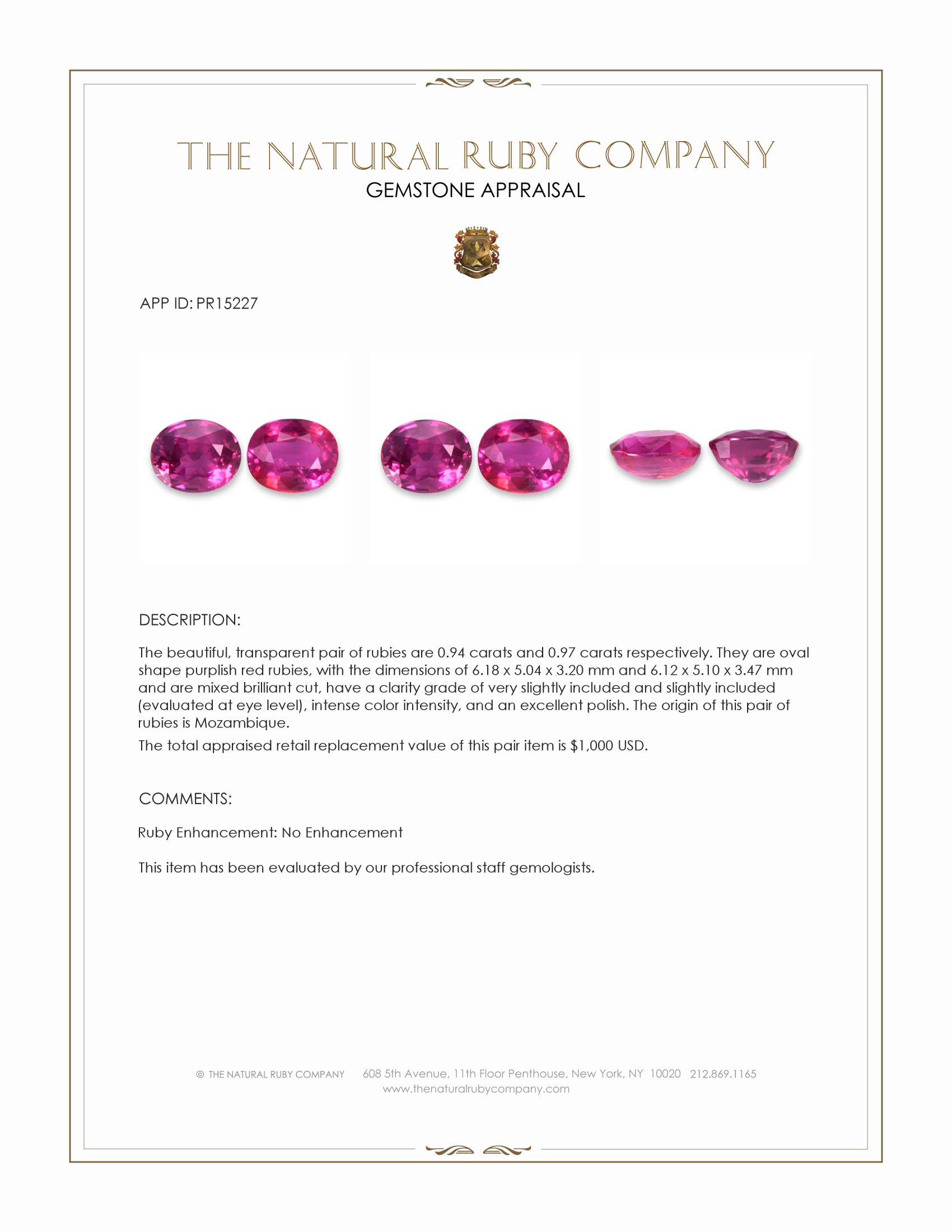 1.91 Ct.Tw. Purplish Red Ruby Pair from Mozambique