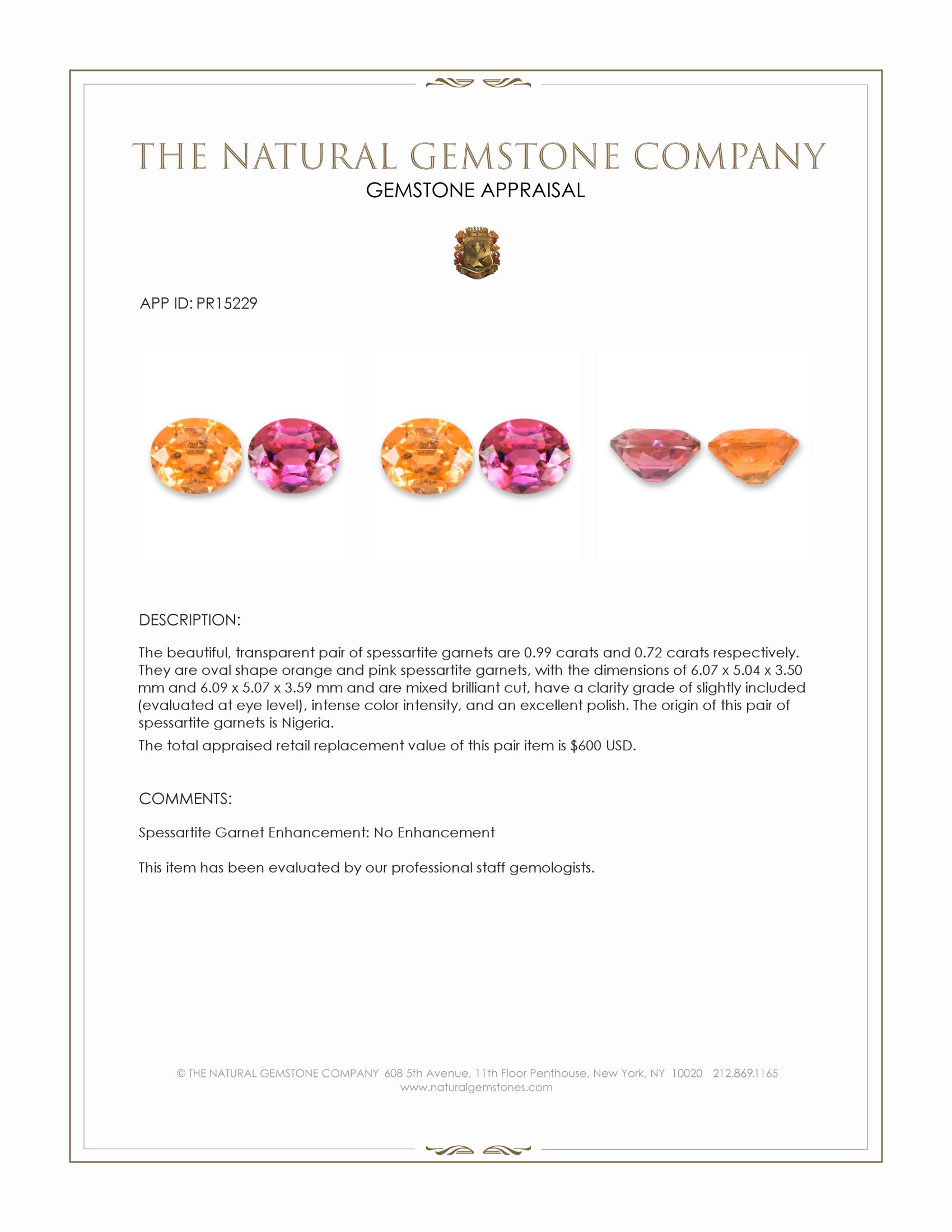 1.71 Ct.Tw. Orange Spessartite Garnet Pair from Nigeria