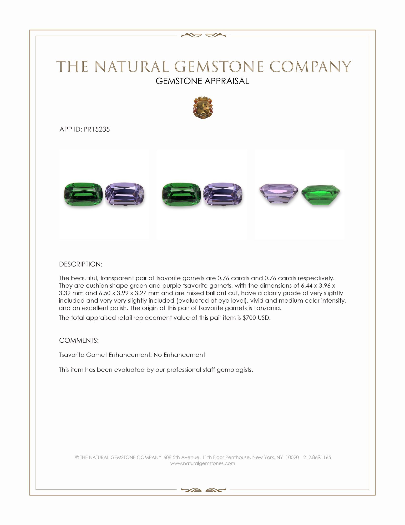 1.52 Ct.Tw. Tsavorite Garnet Pair from Tanzania