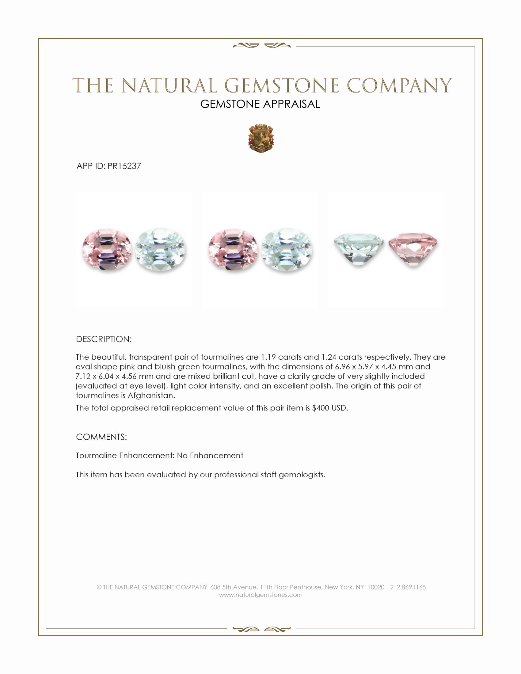2.43 Ct.Tw. Pink Tourmaline Pair from Afghanistan