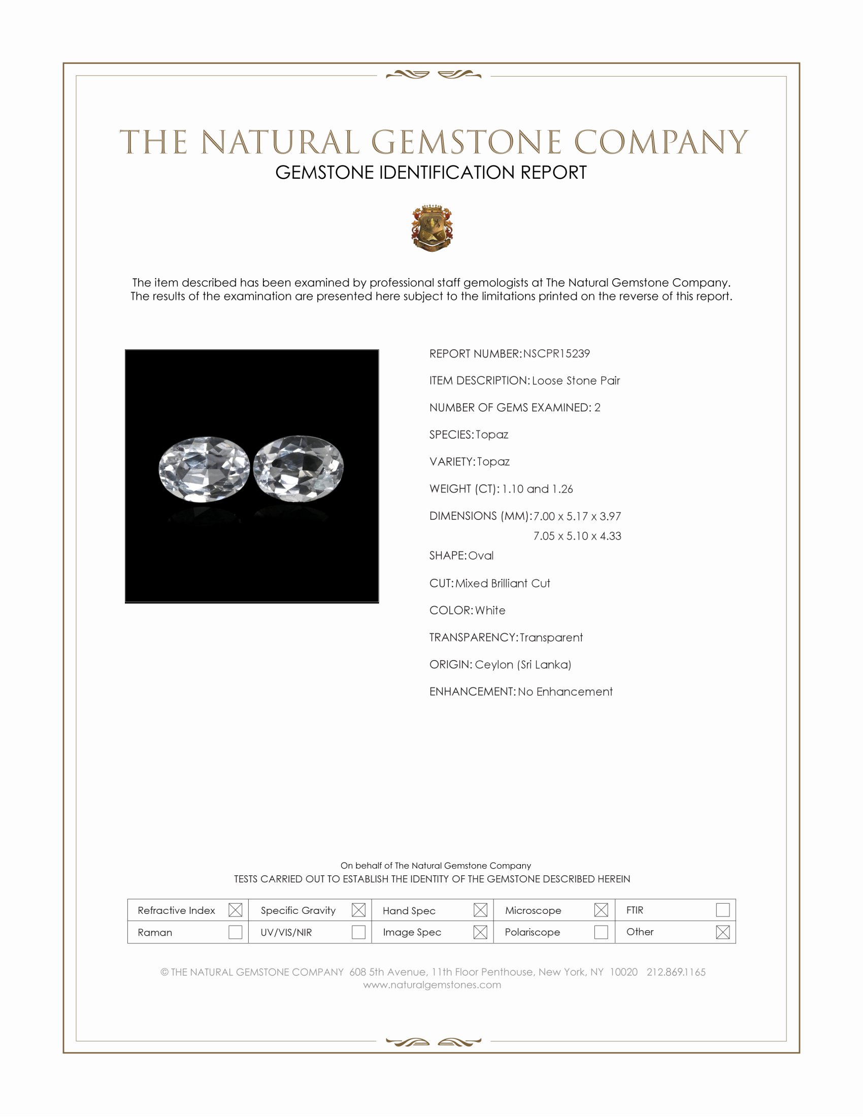 2.36 Ct.Tw. White Topaz Pair from Ceylon (Sri Lanka)