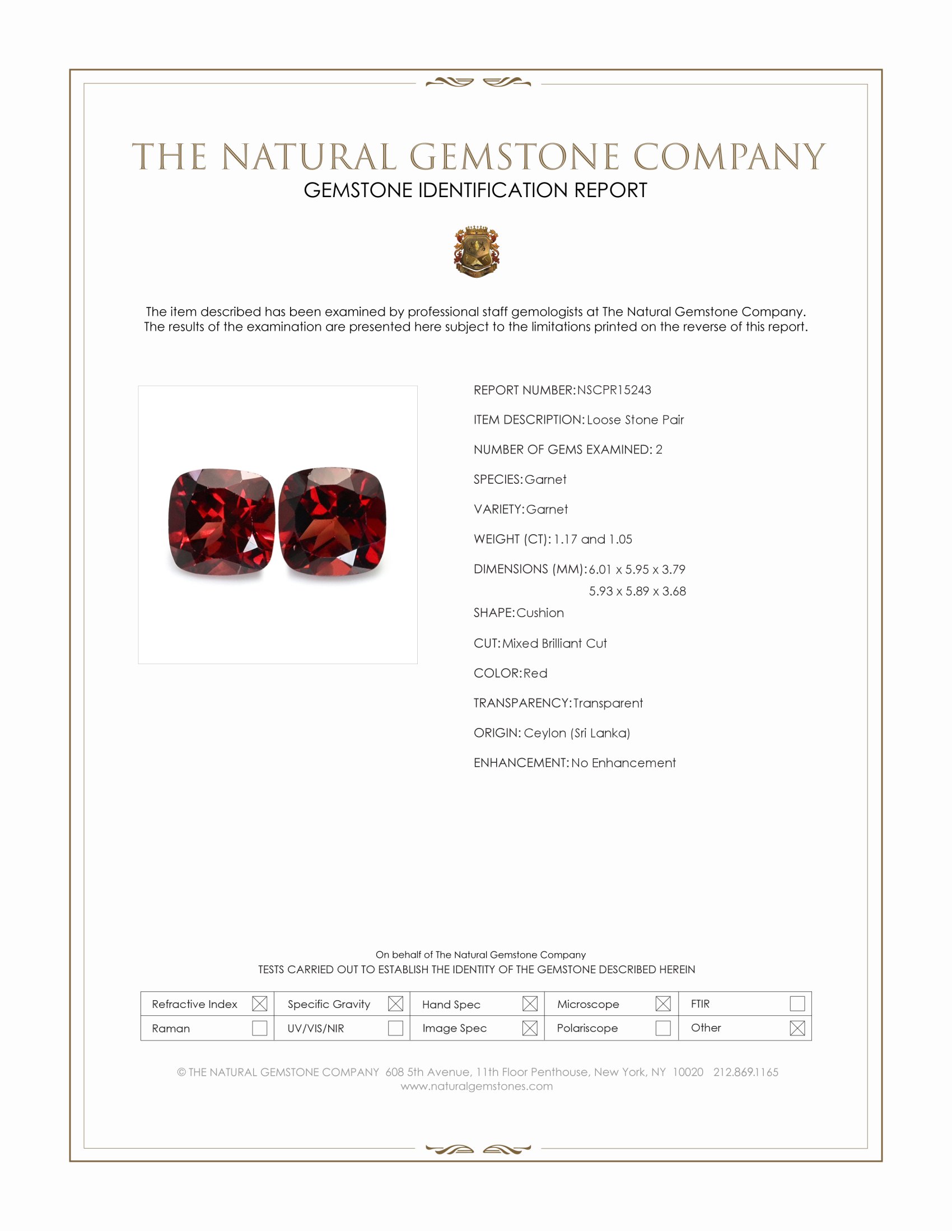 2.22 Ct.Tw. Red Garnet Pair from Ceylon (Sri Lanka)