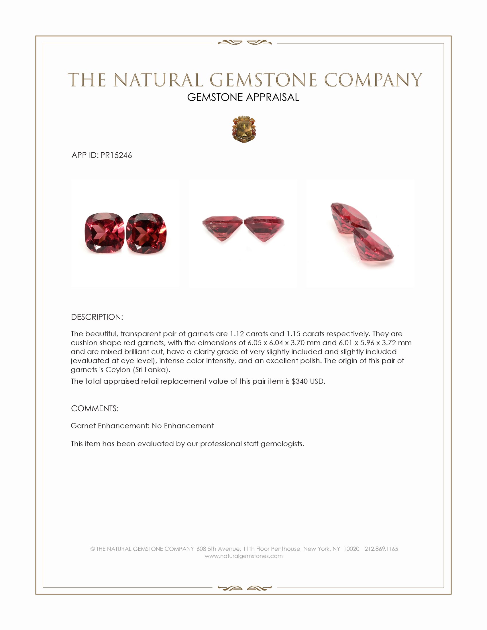 2.27 Ct.Tw. Red Garnet Pair from Ceylon (Sri Lanka)