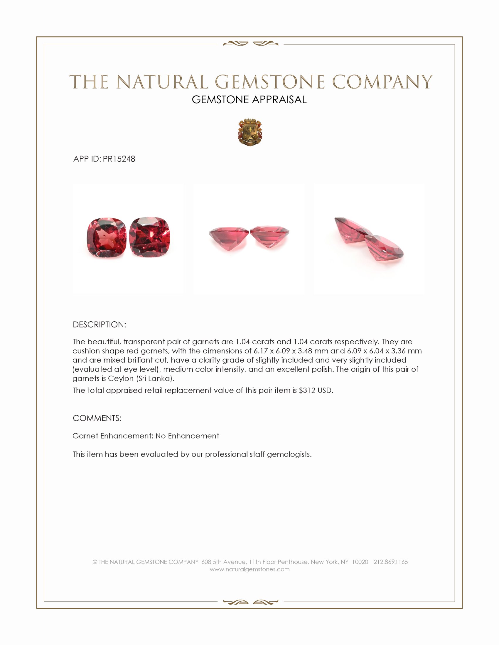 2.08 Ct.Tw. Red Garnet Pair from Ceylon (Sri Lanka)