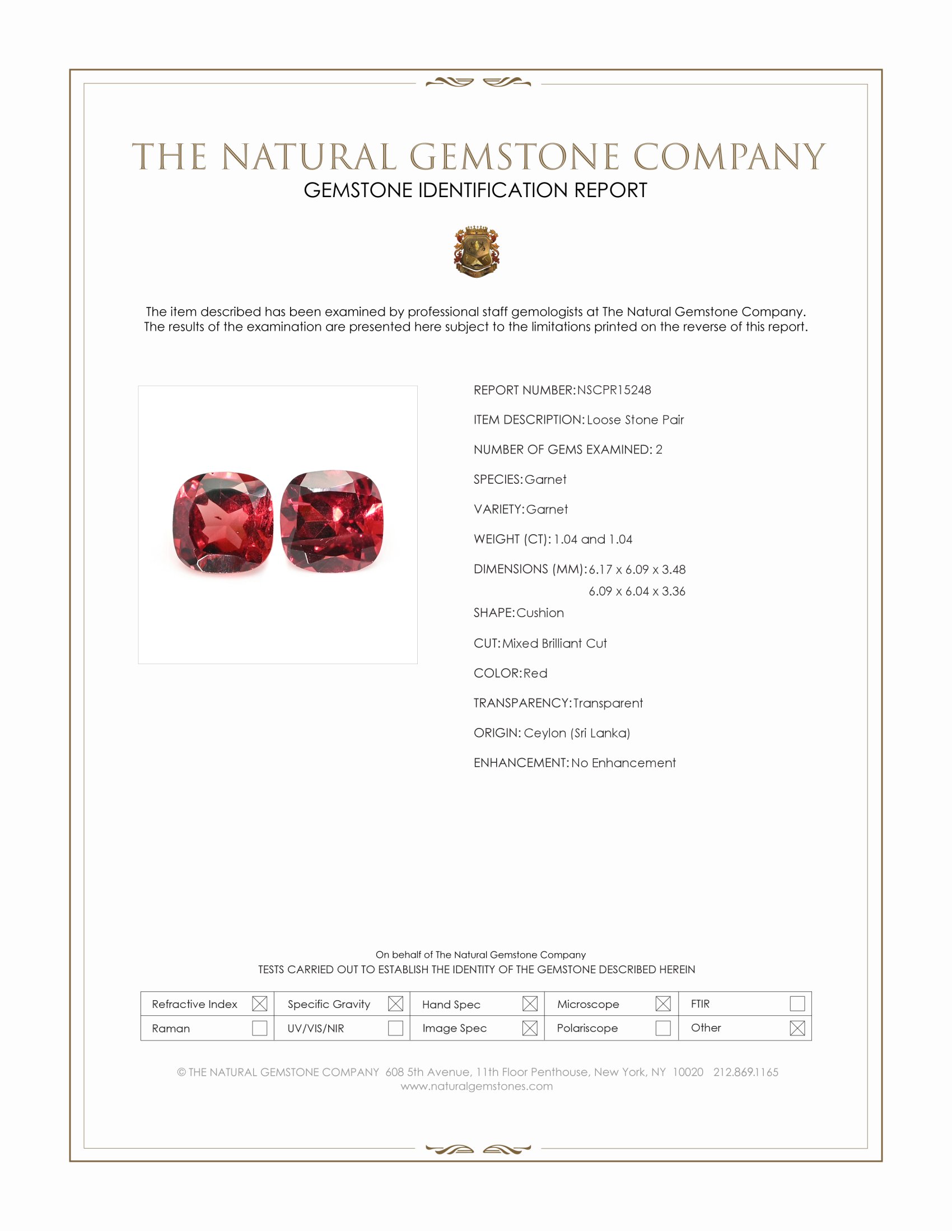 2.08 Ct.Tw. Red Garnet Pair from Ceylon (Sri Lanka)