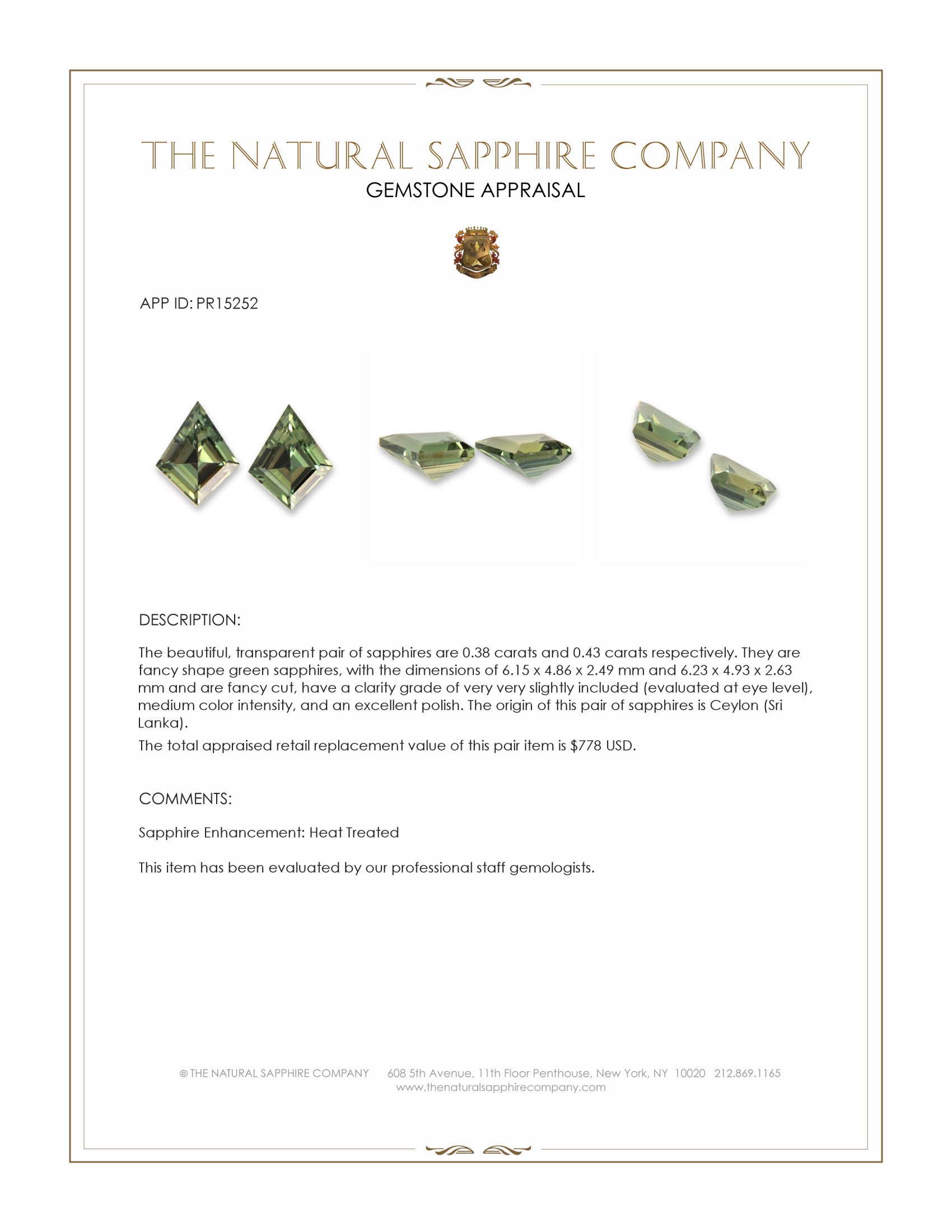 0.81 Ct.Tw. Green Sapphire Pair from Ceylon (Sri Lanka)